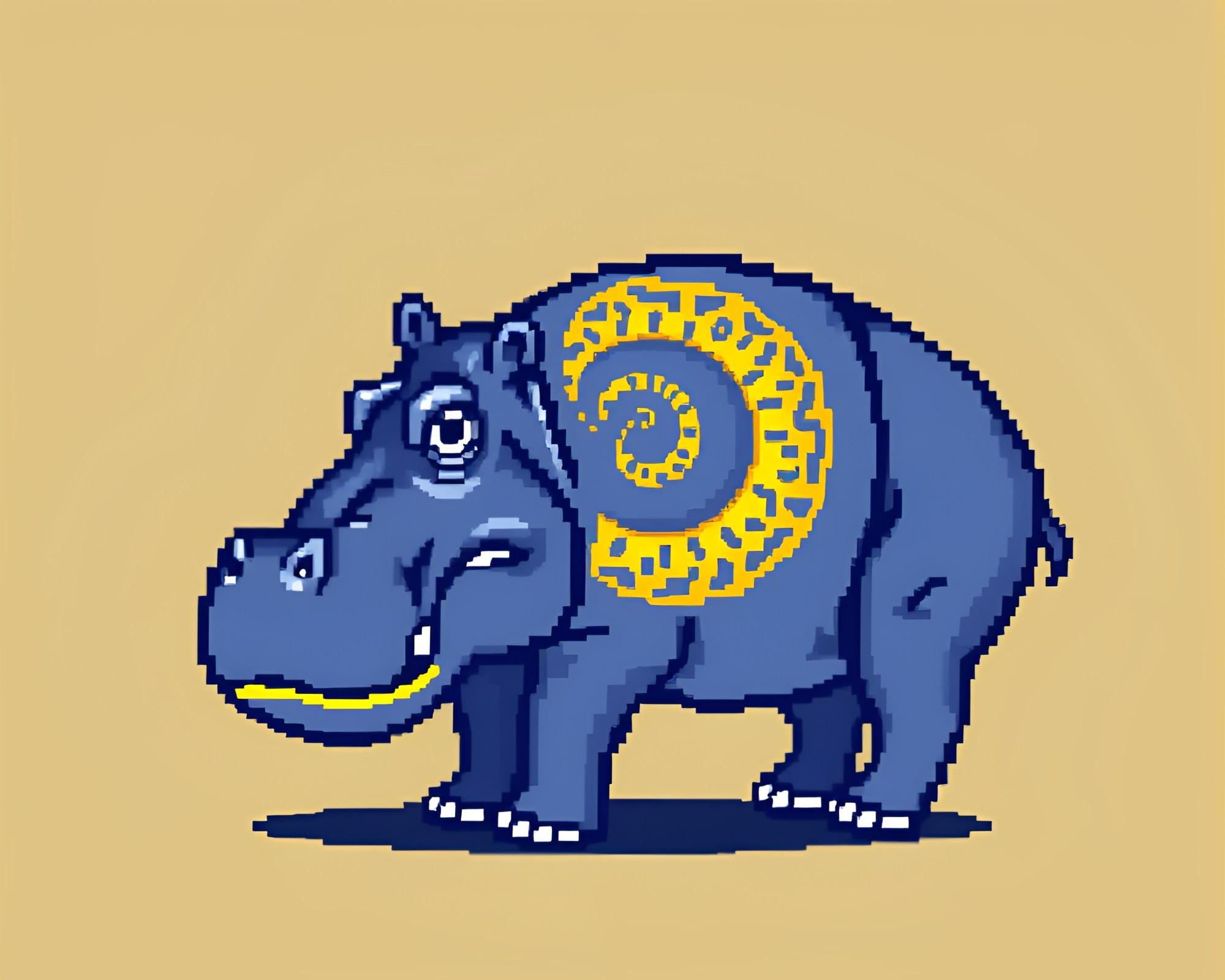 Golden Spiral Hippopotamus in 8-bit Style – free AI stock image