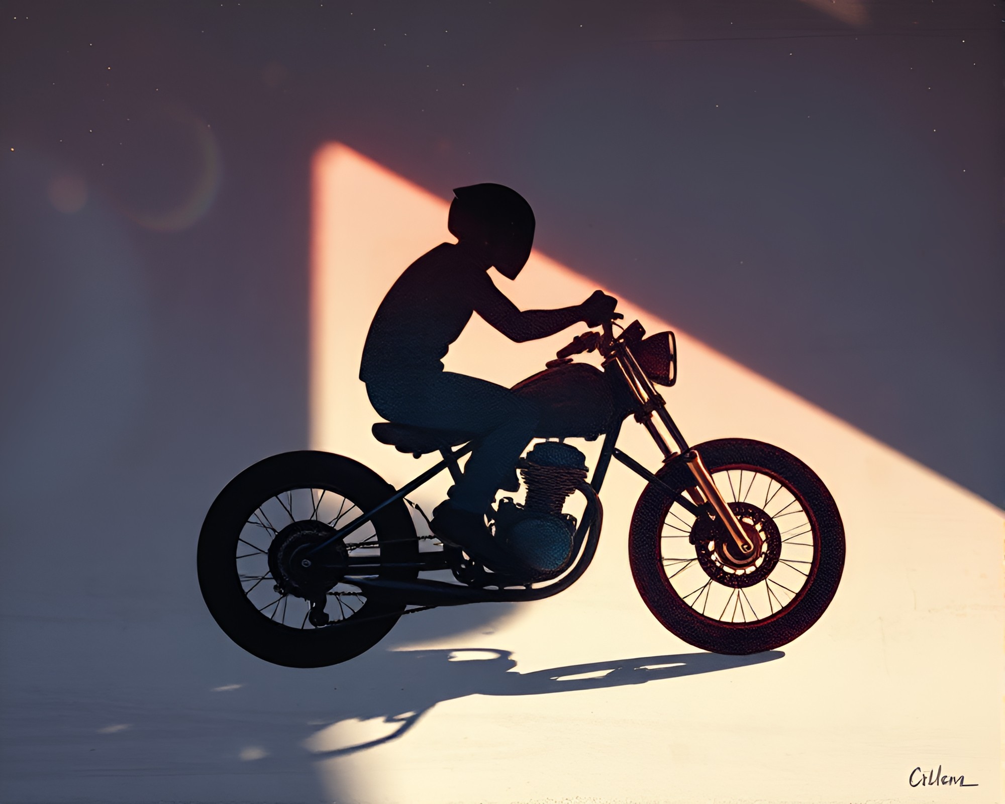 Cosmic Rainbow Hoverbike Encaustic Stencil Shadows – free AI stock image