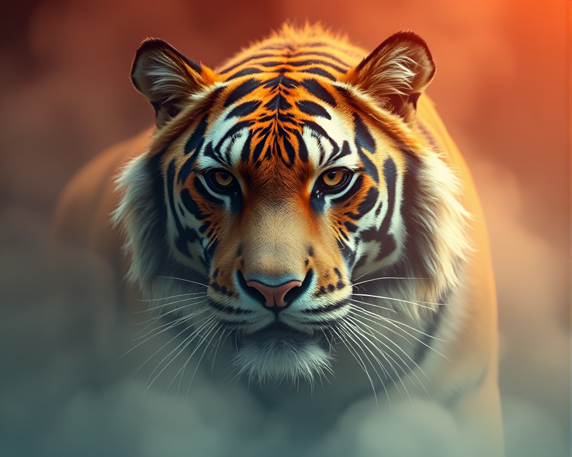 Glitch Tiger in Smoky Haze – free AI stock image