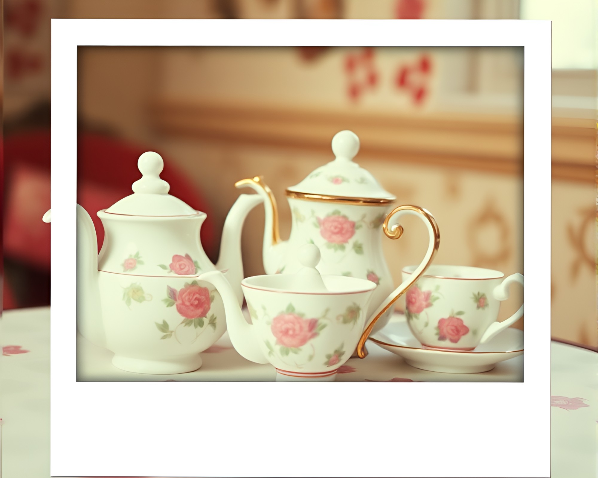 Alice in Wonderland Tea Party with Tilted Polaroid Frame – free AI stock image