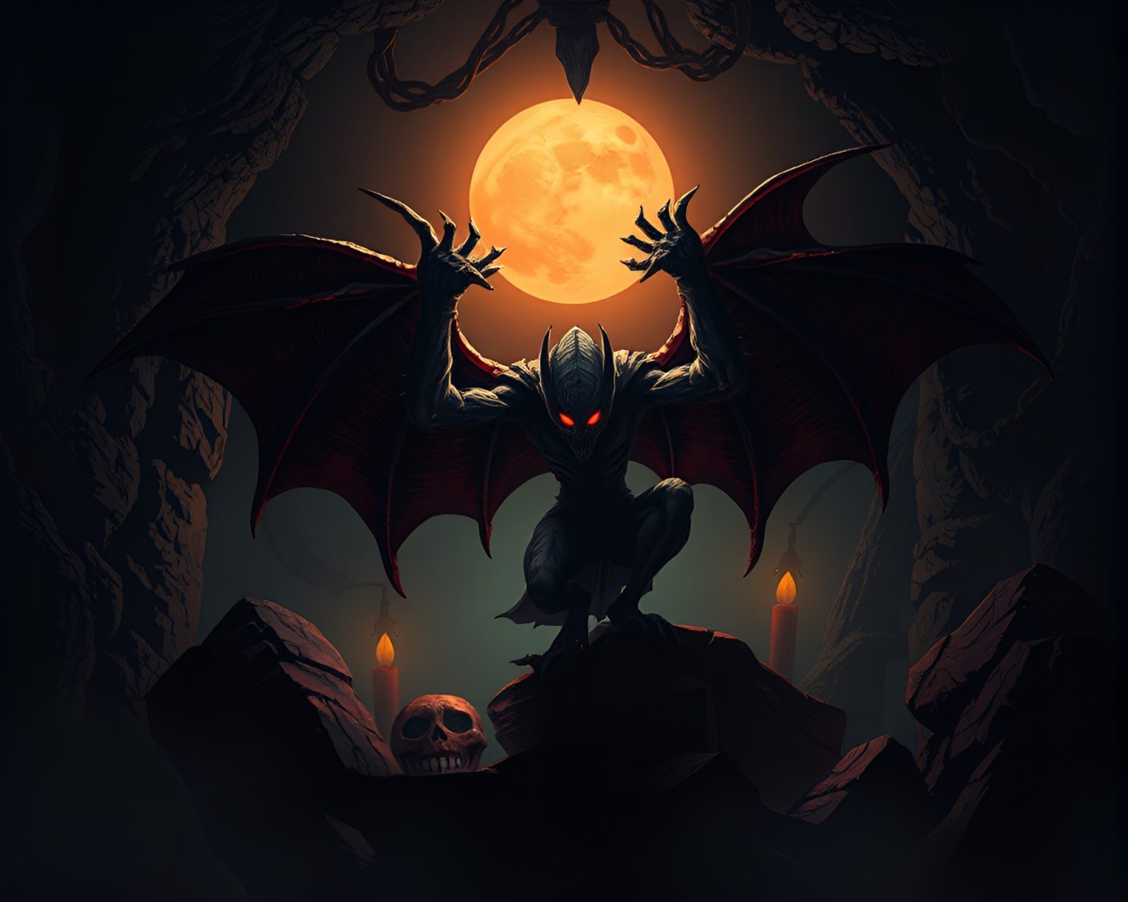 Ghostly vampire hatching in dimly lit underground chamber