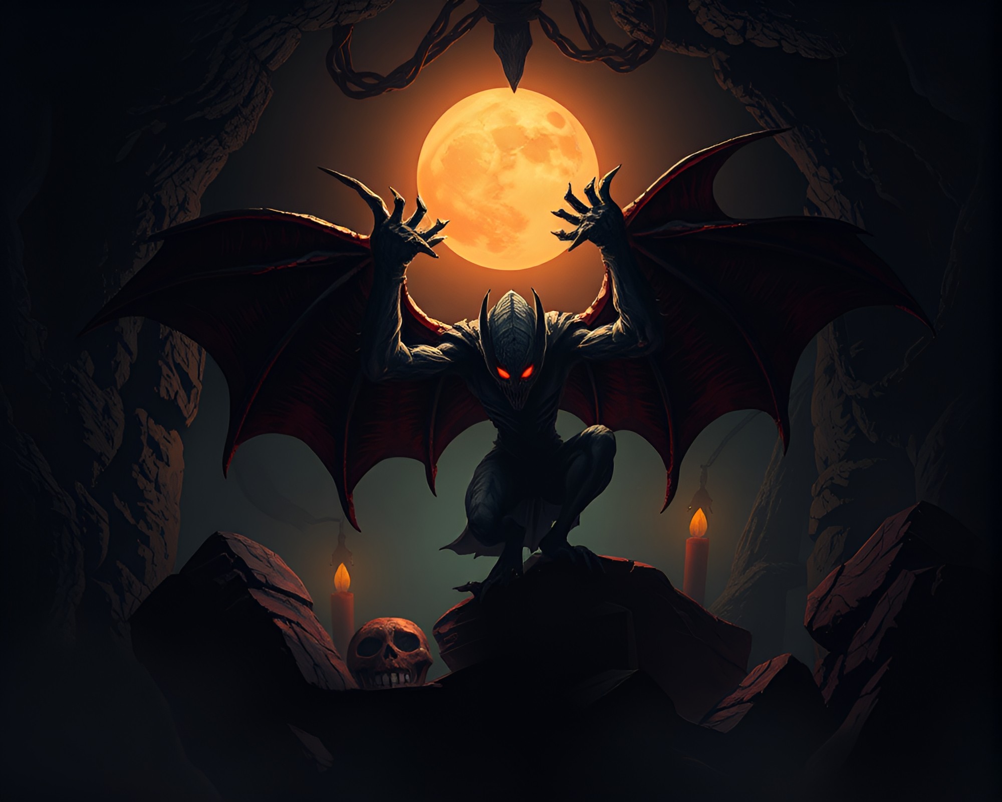Ethereal Vampire Lair In Torchlit Dungeon – free AI stock image
