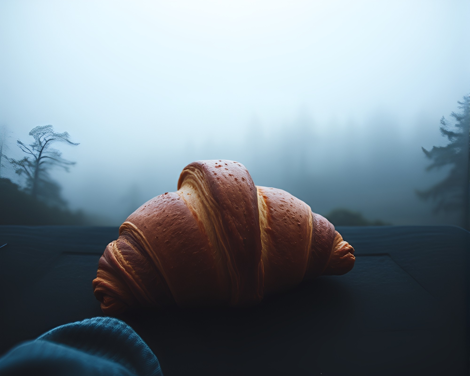 Foggy Croissant Morning: Duotone Delight – free AI stock image
