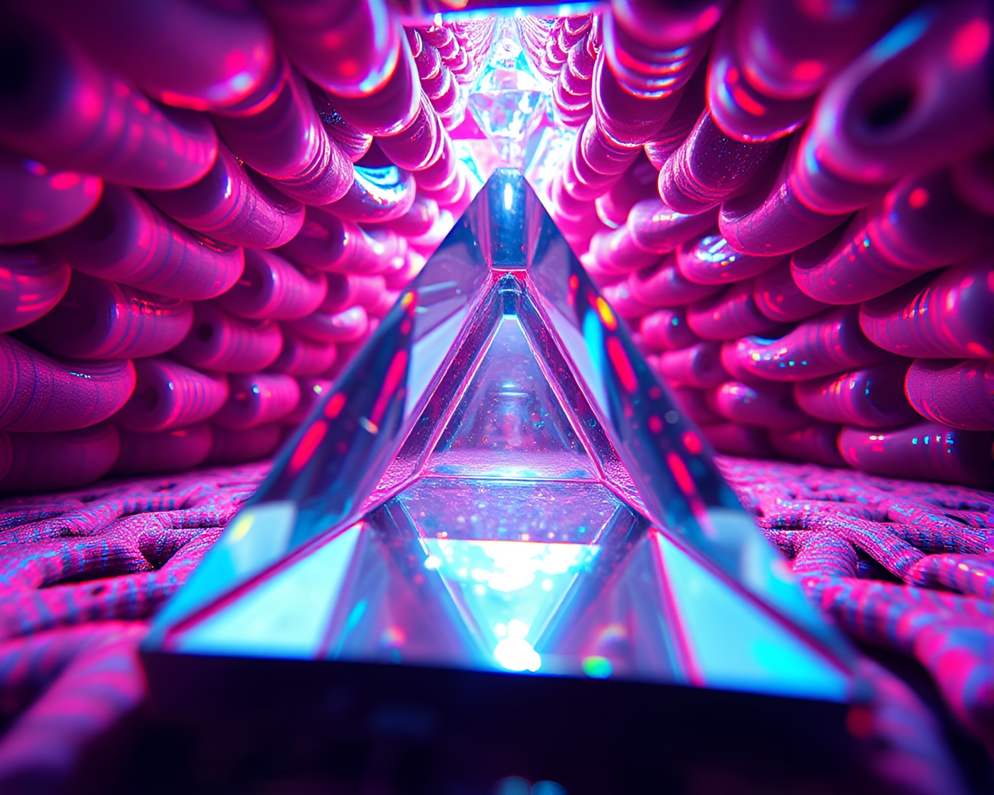 Iridescent Glass Pyramid in Anaglyph 3D Perspective – free AI stock image
