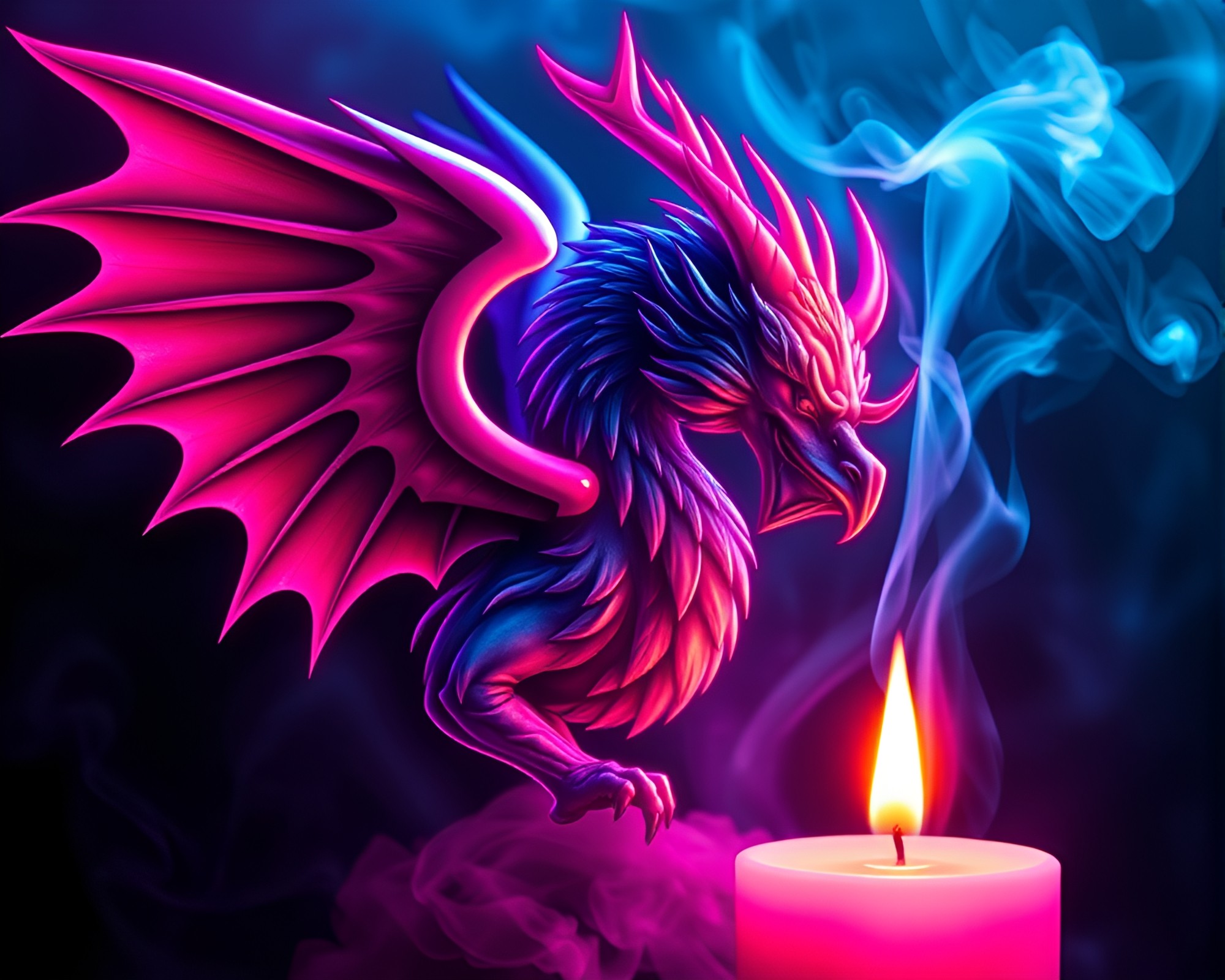 Gryphon in Neon Candle Smoke Tattoo Art – free AI stock image