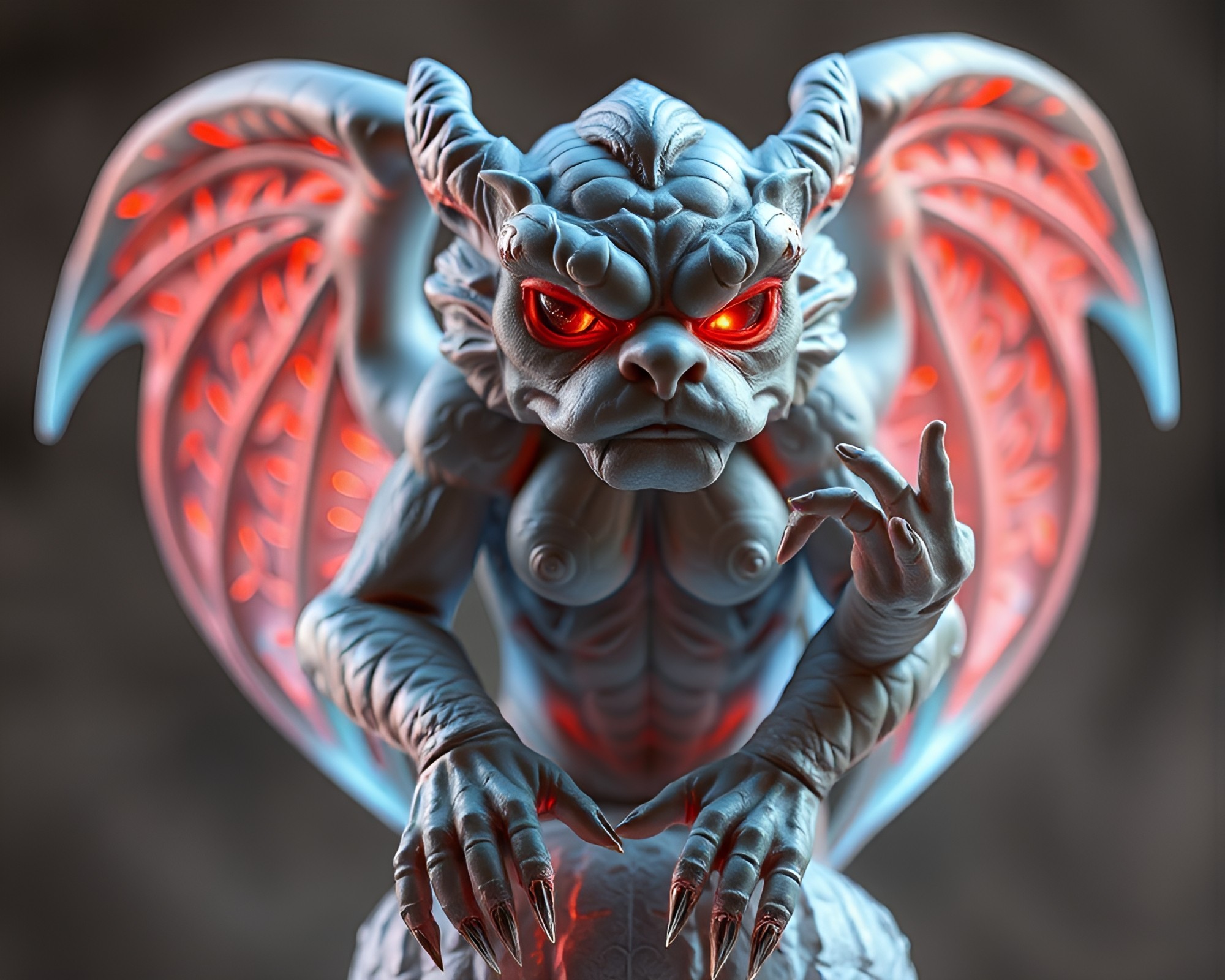 Gargoyle Statue Illuminated by Rose Gold Fiber Optics – free AI stock image