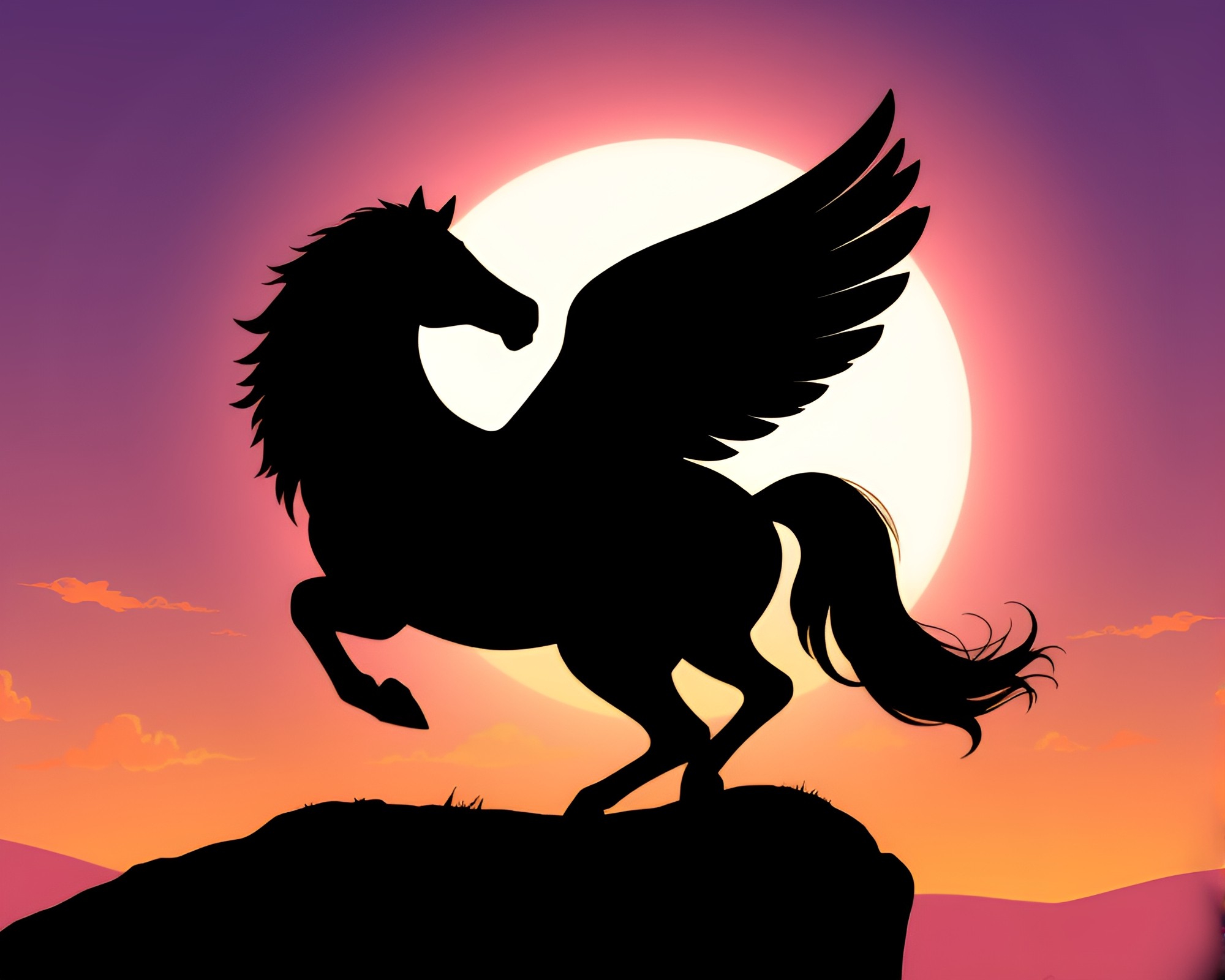 Shadowed Retro Pegasus in 80s VHS Style – free AI stock image