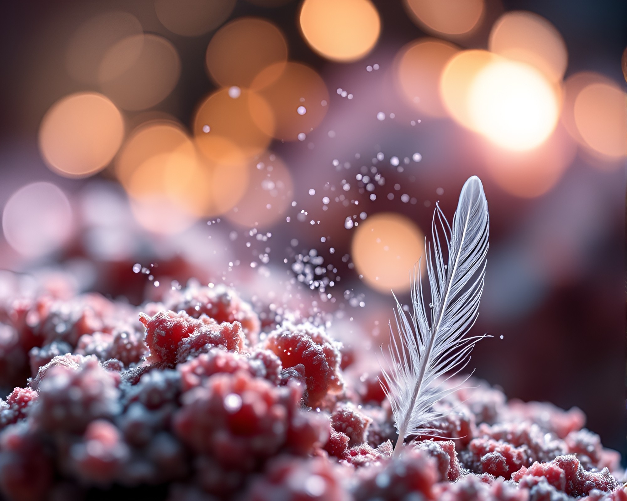 Feather Dusting in Oceanic Bokeh Lights – free AI stock image