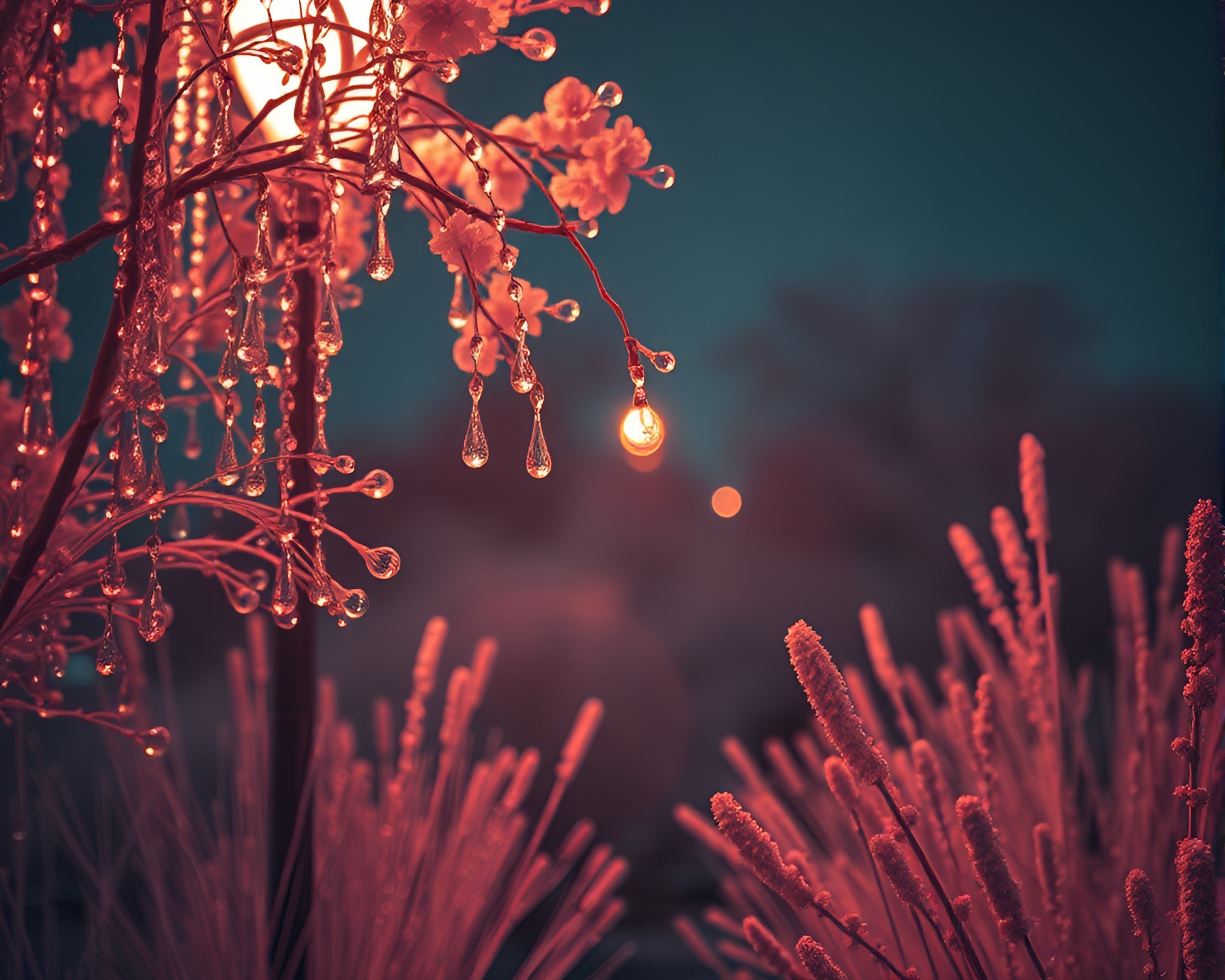 Infrared Drone Captures Botanical Illustration of Wet Glass Beads – free AI stock image
