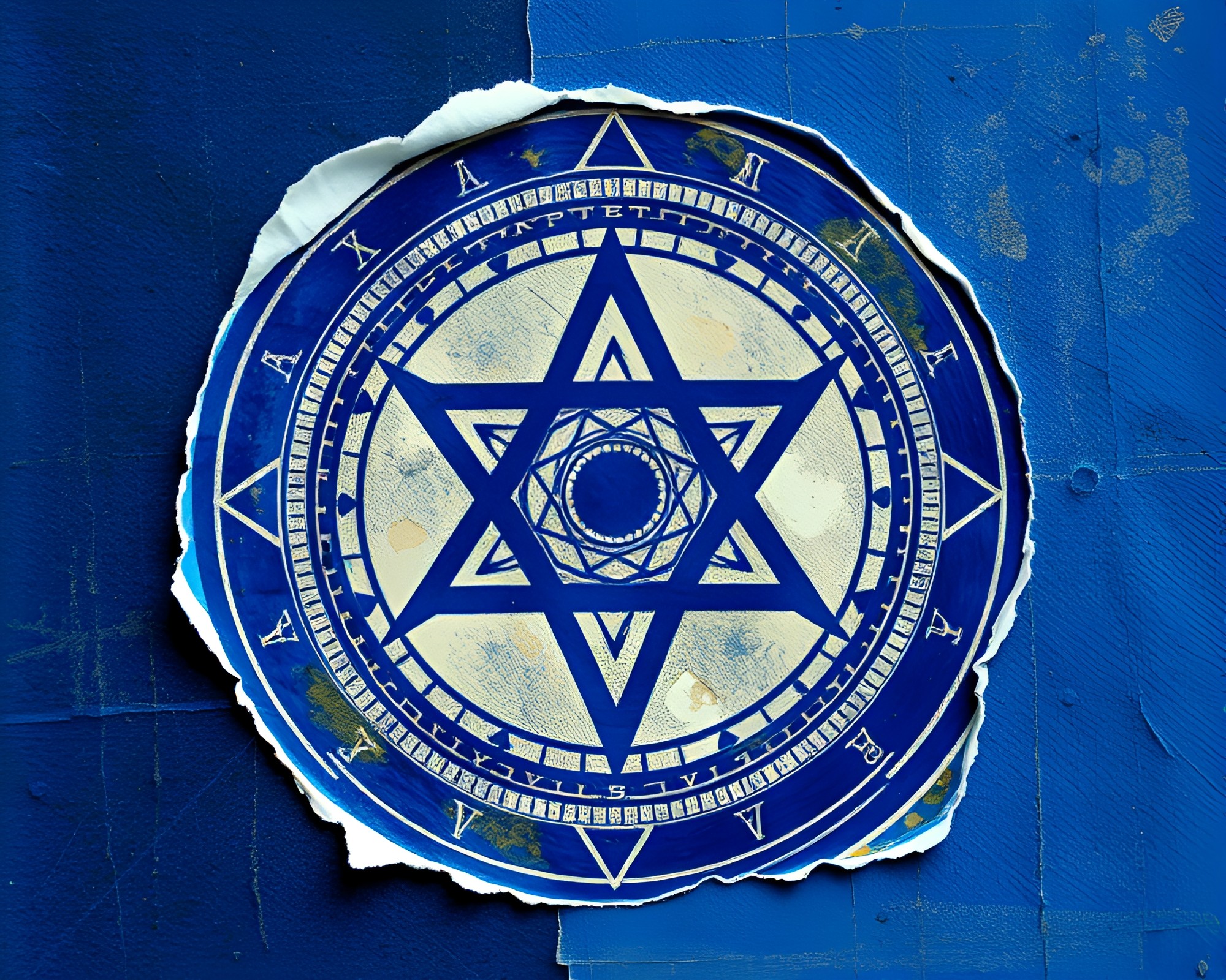 Esoteric Sigil: Dadaist Cobalt Collage Art – free AI stock image