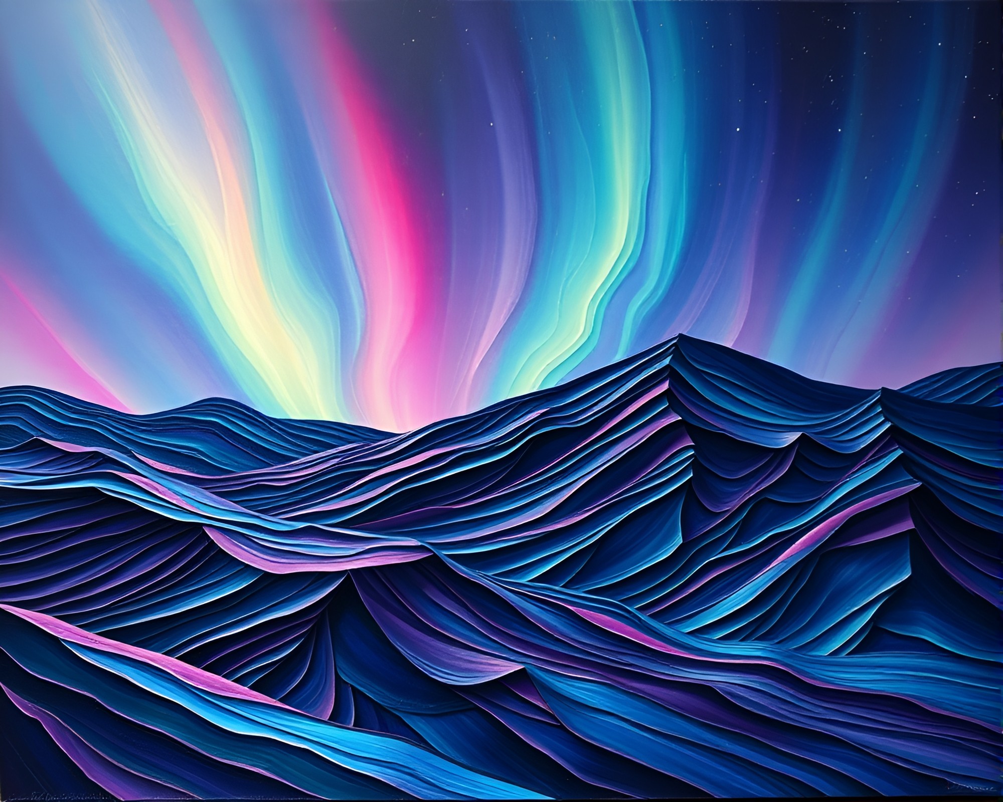 Vibrant Aurora Borealis Impasto Artwork – free AI stock image