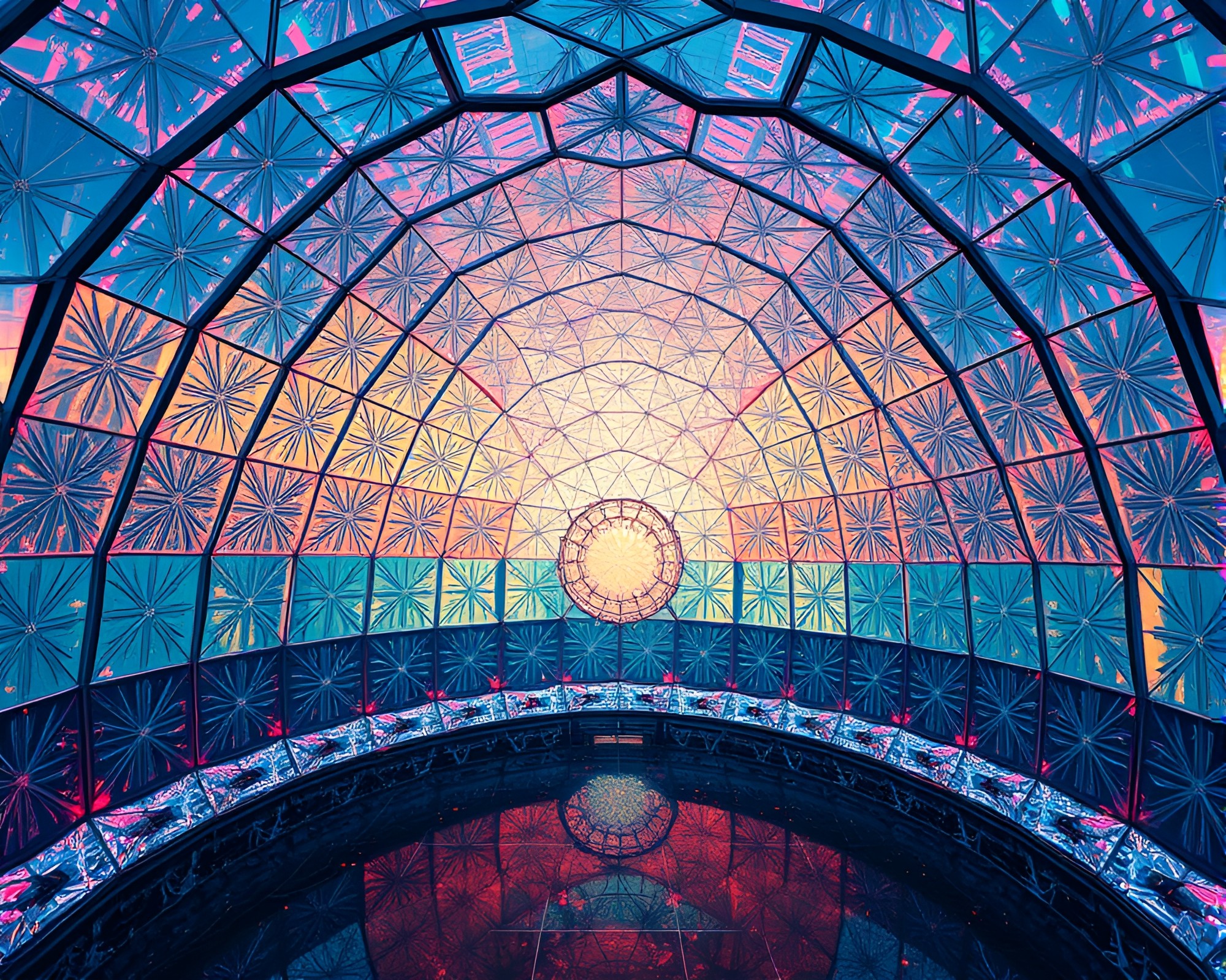 Glass Igloo Dystopian Patterns with Surreal Color Shift – free AI stock image