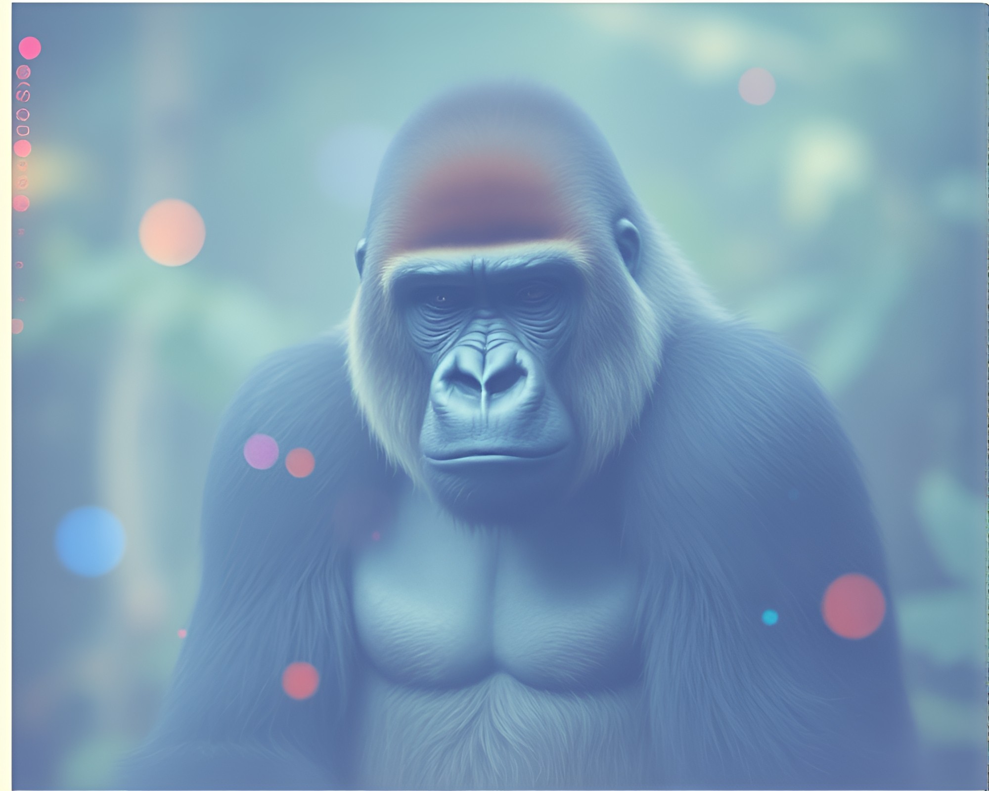 Gorilla Hologram in Misty Polaroid Frame Composition – free AI stock image