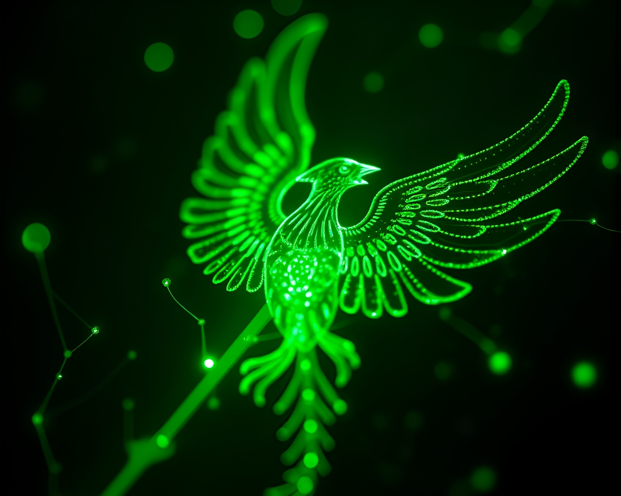 Macro Phoenix Ascii Art with Emerald Highlights – free AI stock image