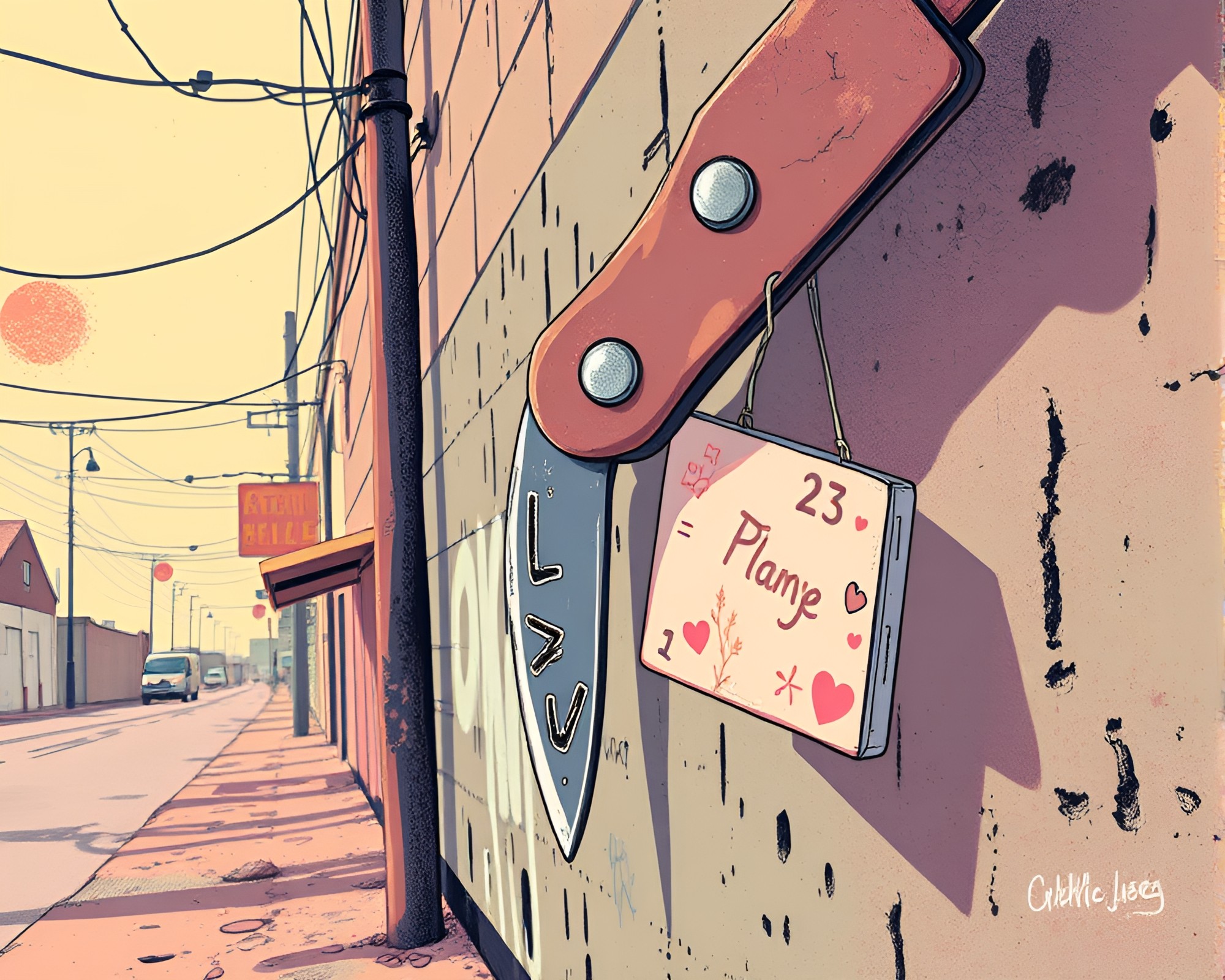 Urban Decay: Rusty Pocketknife Street Art – free AI stock image