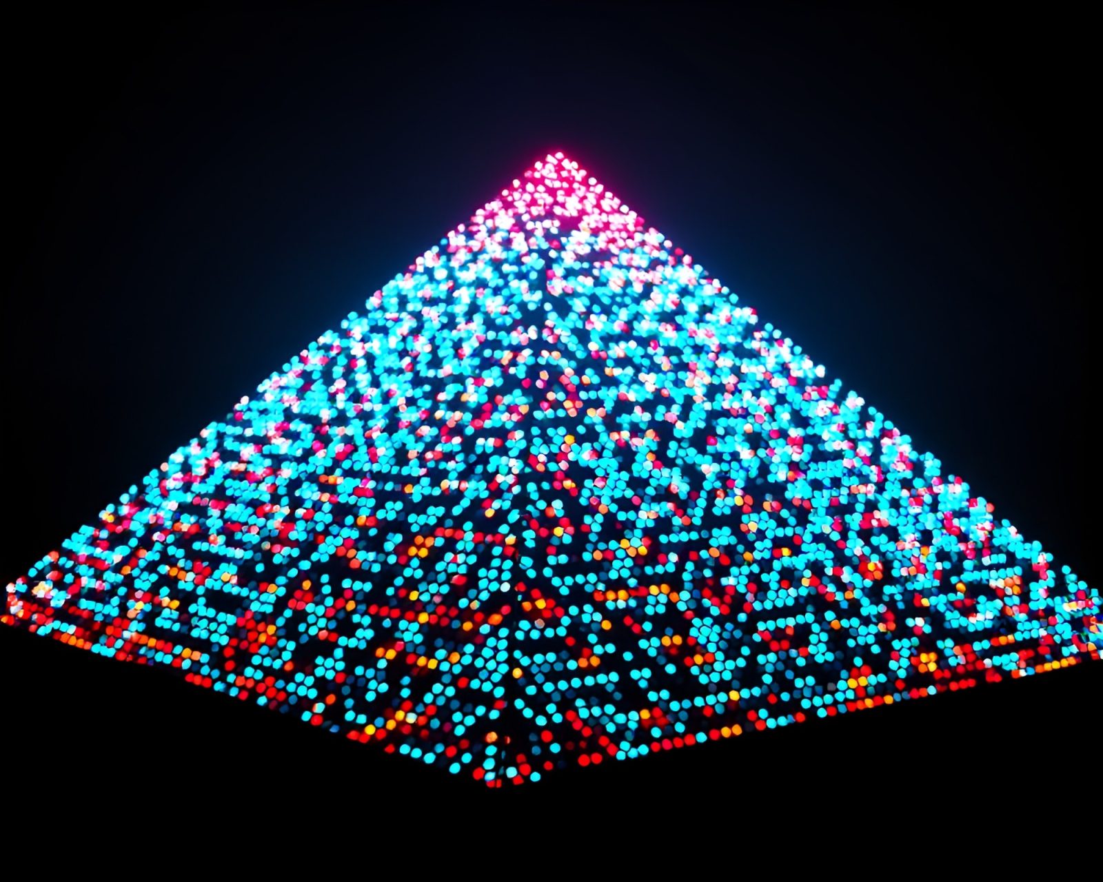A mesmerizing pyramid glowing with phosphorescent light and intricate pointillist dots