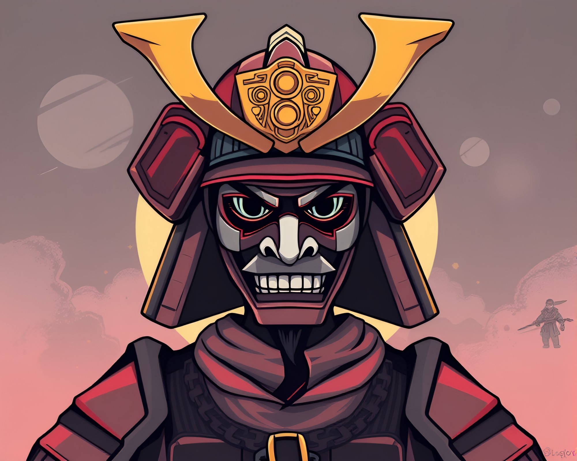 Samurai Helmet in Cartoon Pastel Composition – free AI stock image