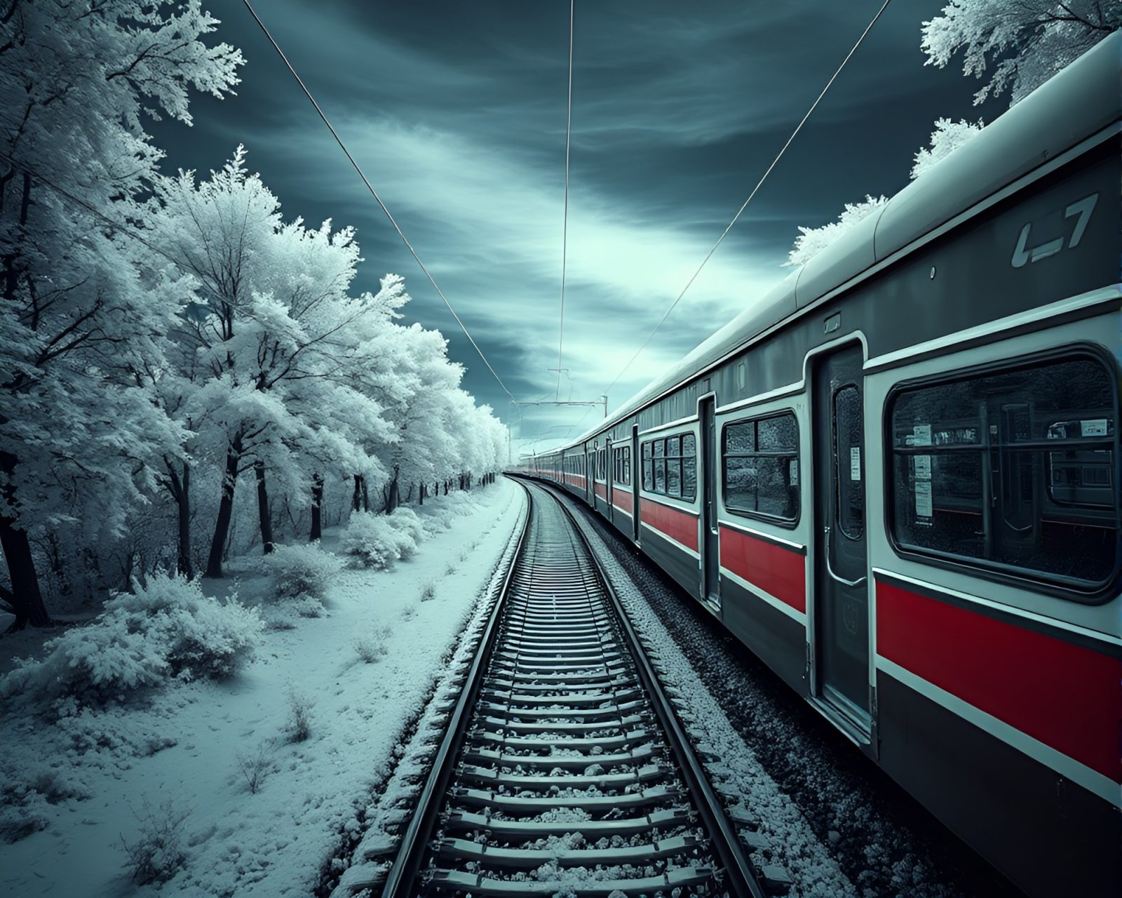 A mesmerizing train station with vivid colors and symmetric patterns