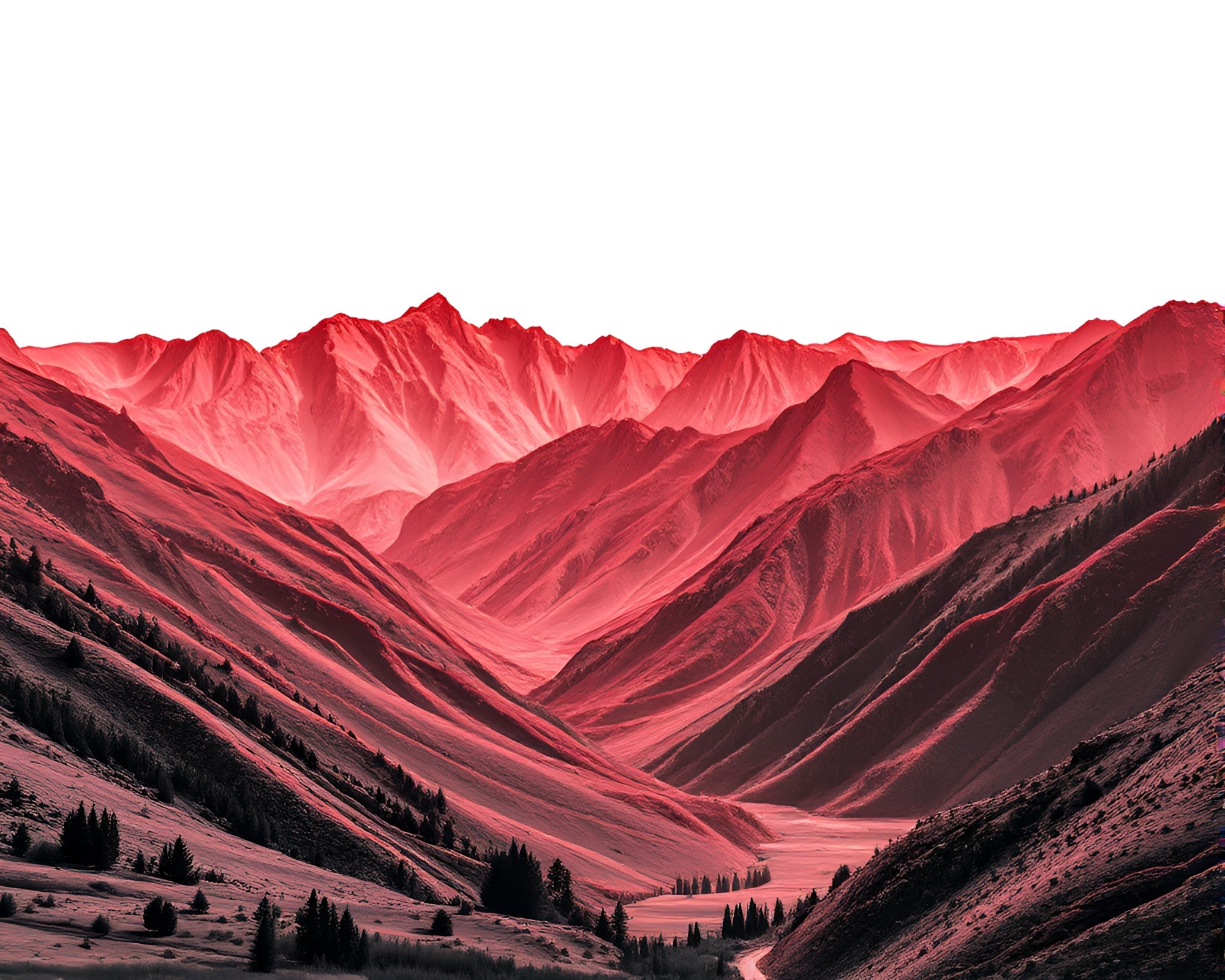 Monochrome Red Valley: Line Art Composition – free AI stock image
