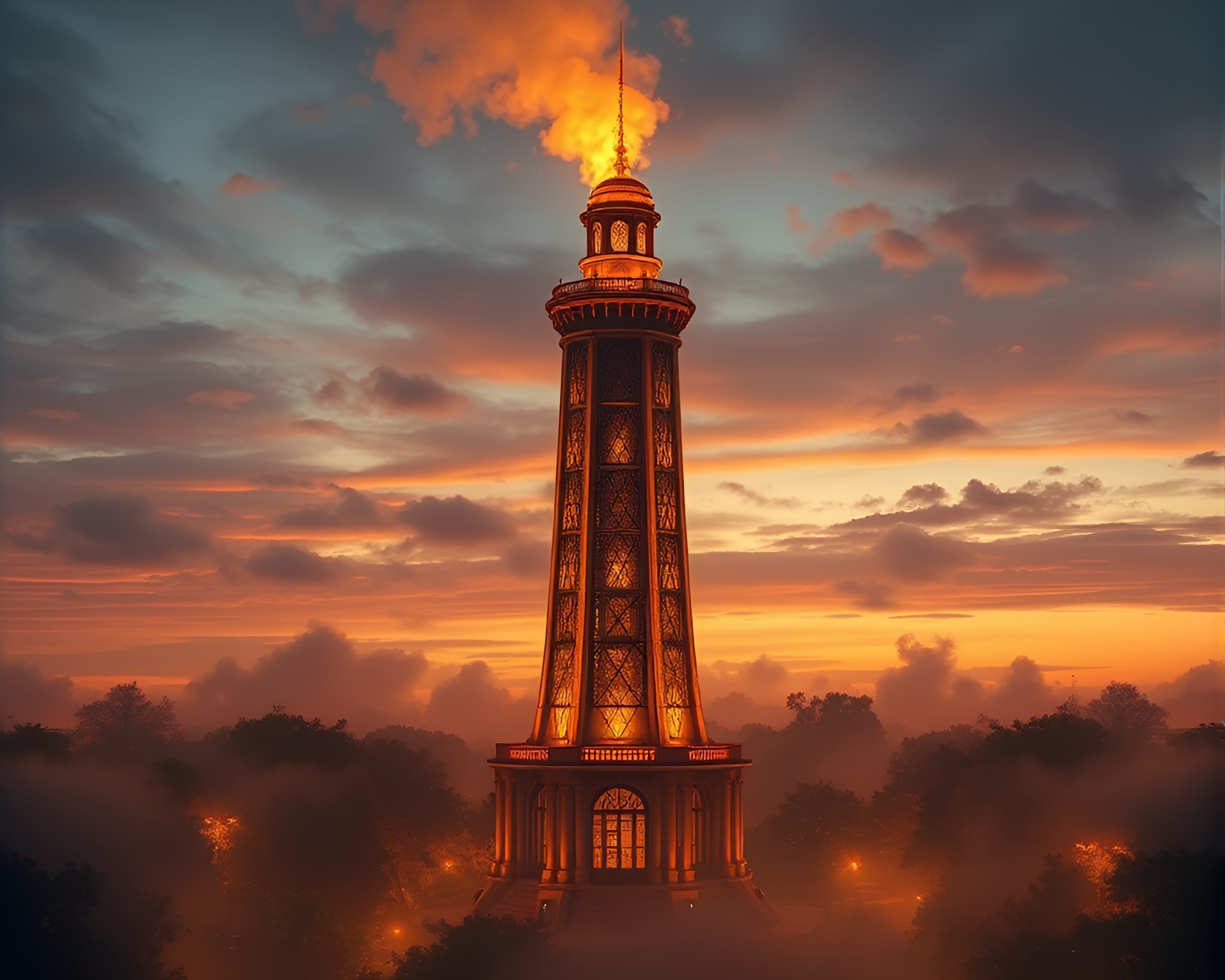 Tower of Steam in Golden Savannah Light – free AI stock image