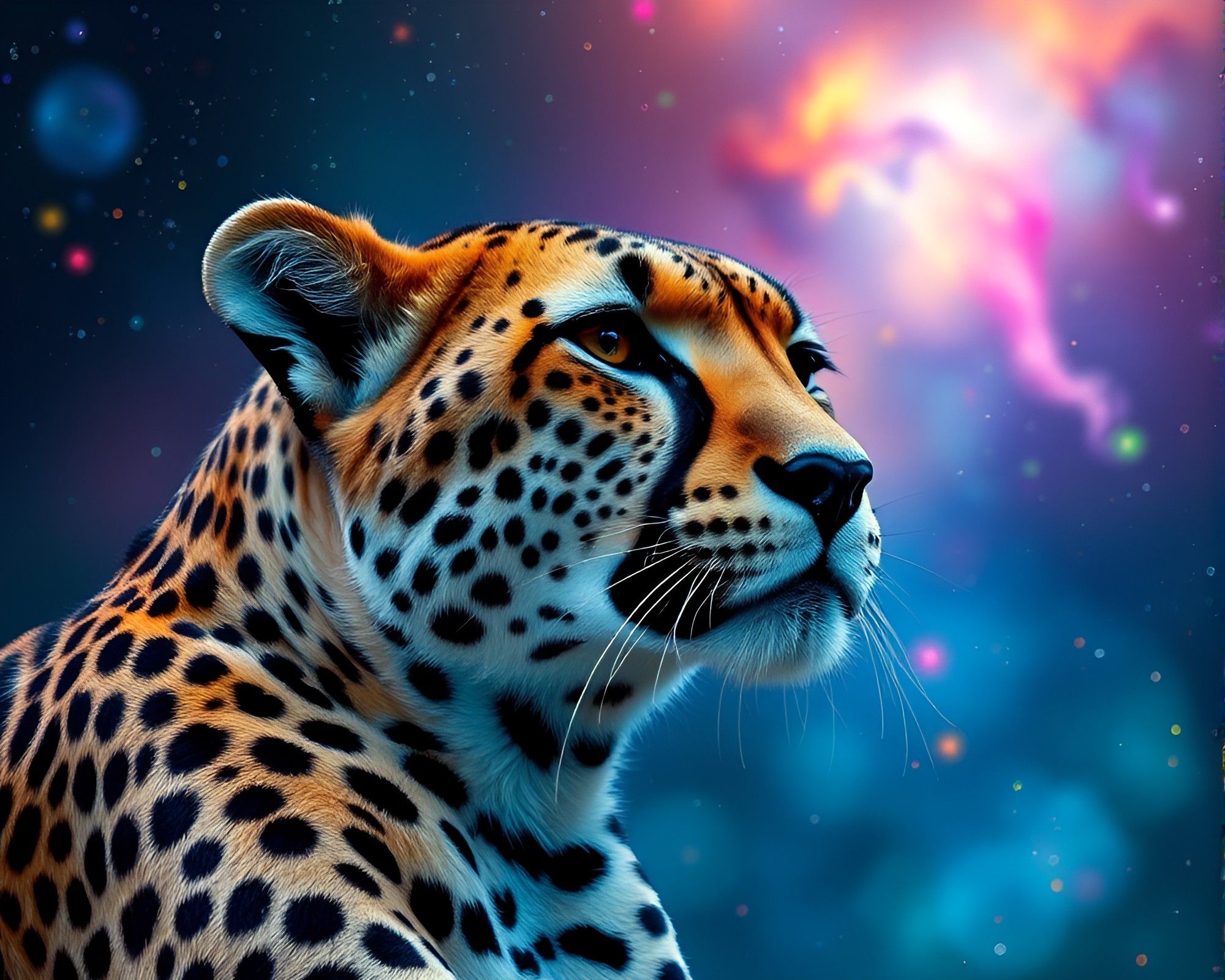 Ethereal Cheetah in Rainbow Nebula Refraction – free AI stock image