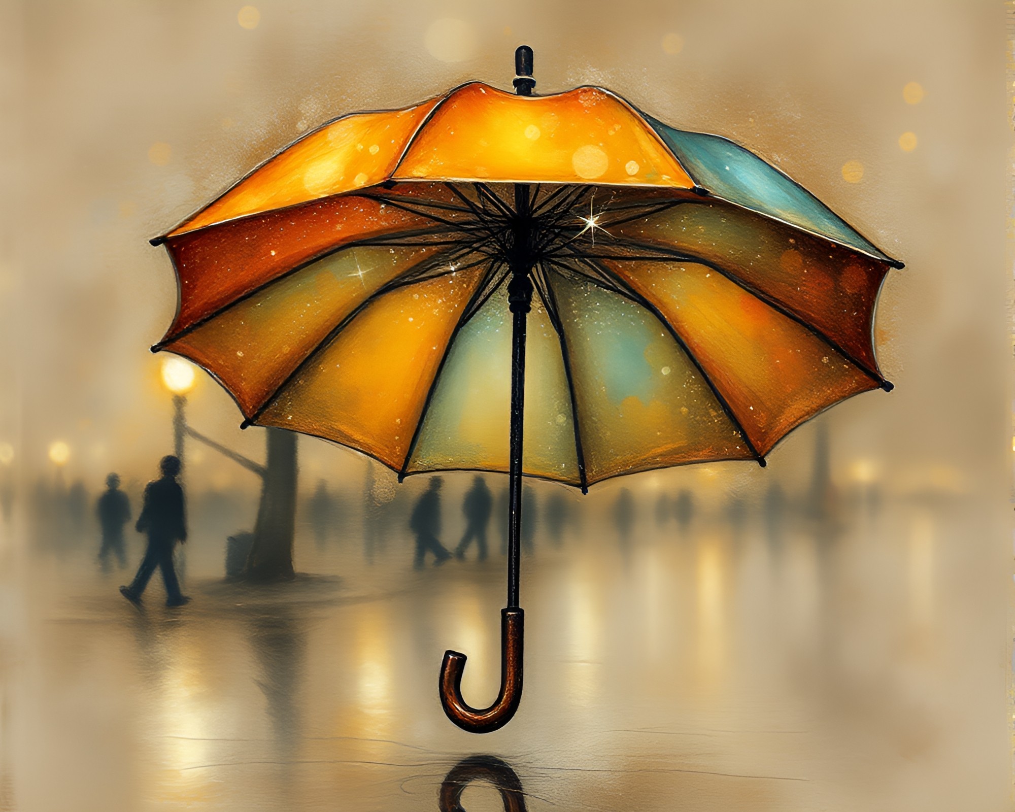 Bronze Sheen Umbrella: Egg Tempera Dot Matrix Composition – free AI stock image