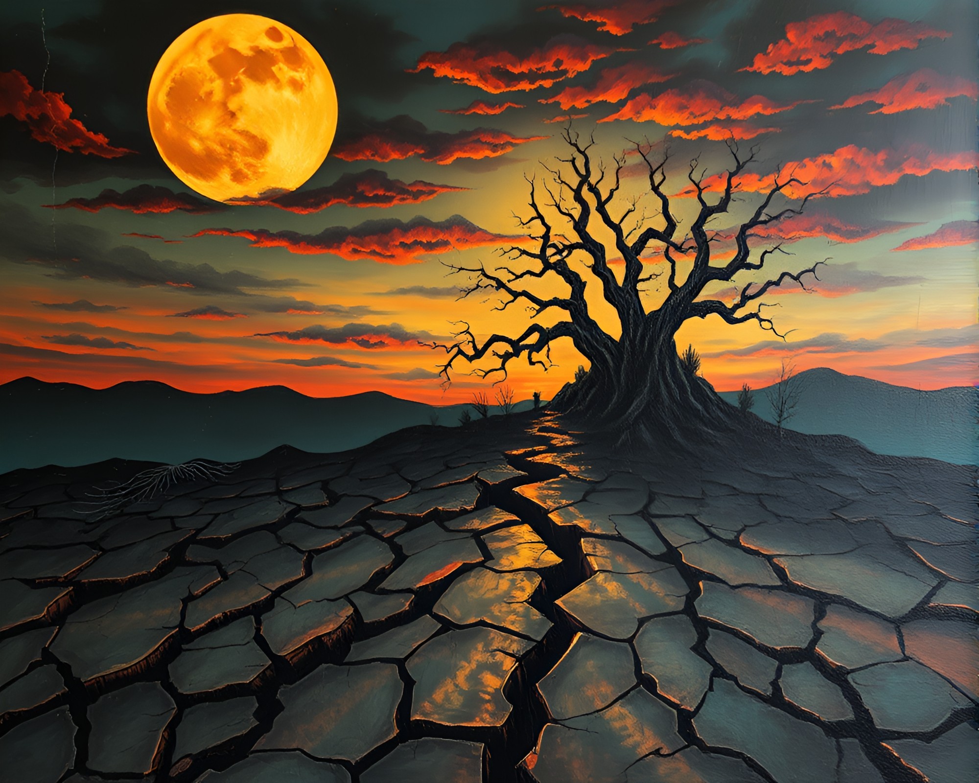 Desolate Vampire Oasis: Golden Hour Mural – free AI stock image