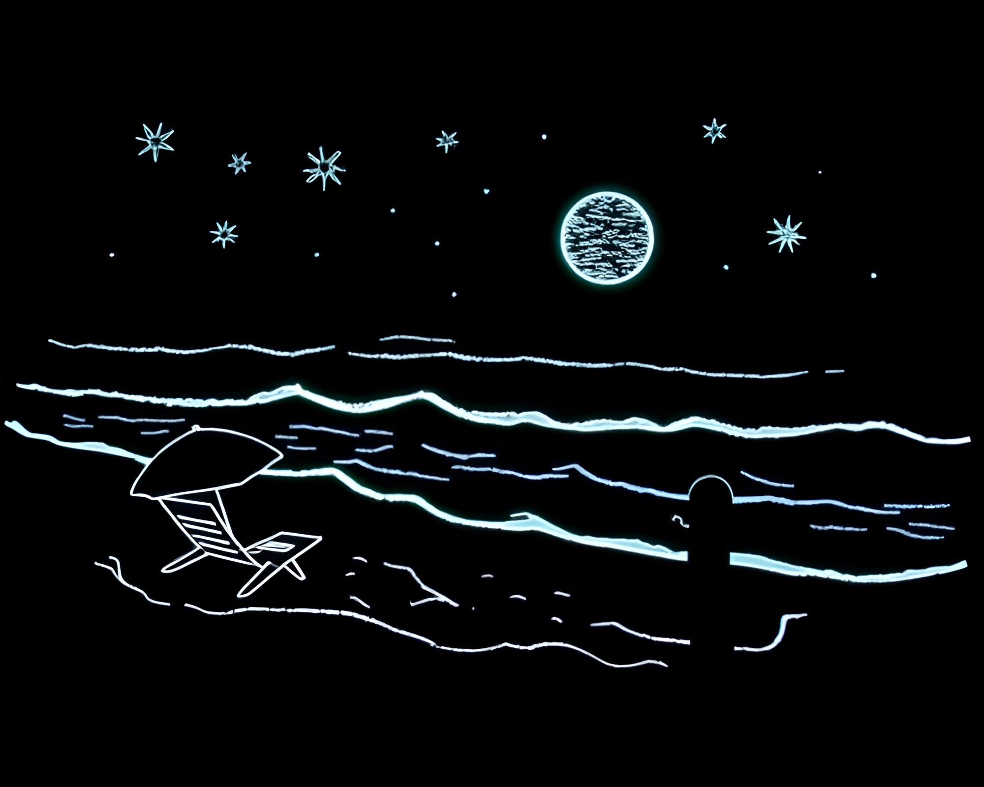 Glow-in-the-Dark Chalk Beach Scene – free AI stock image