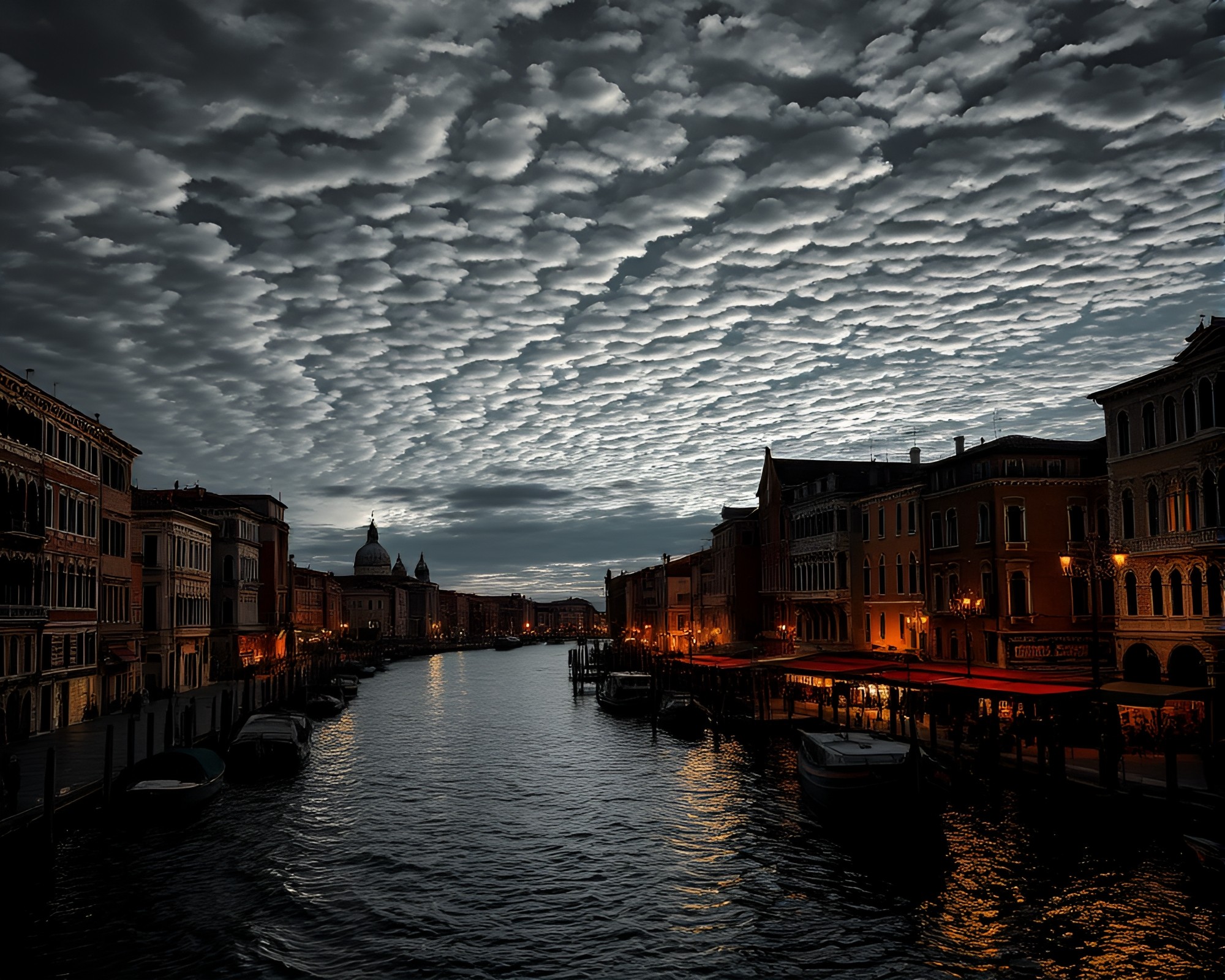 Venetian Canal Cloudscape: Chiaroscuro Mosaic Beauty – free AI stock image