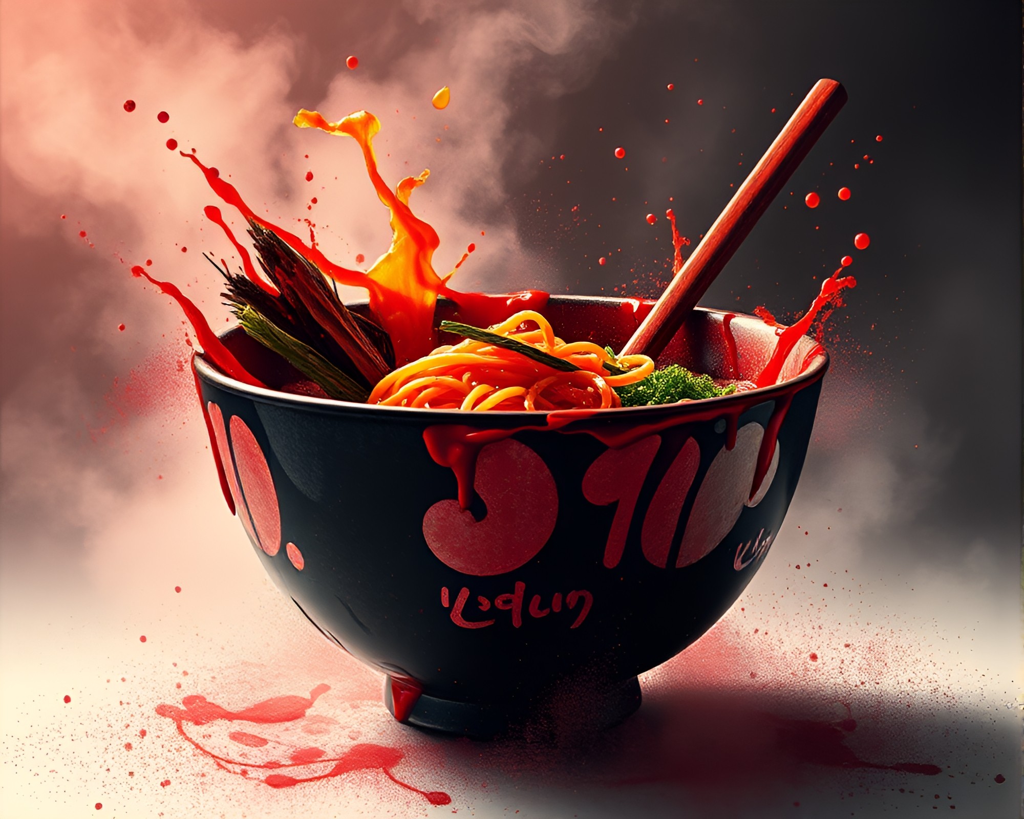 Ink Splash Ramen Bowl with Dust Motes – free AI stock image