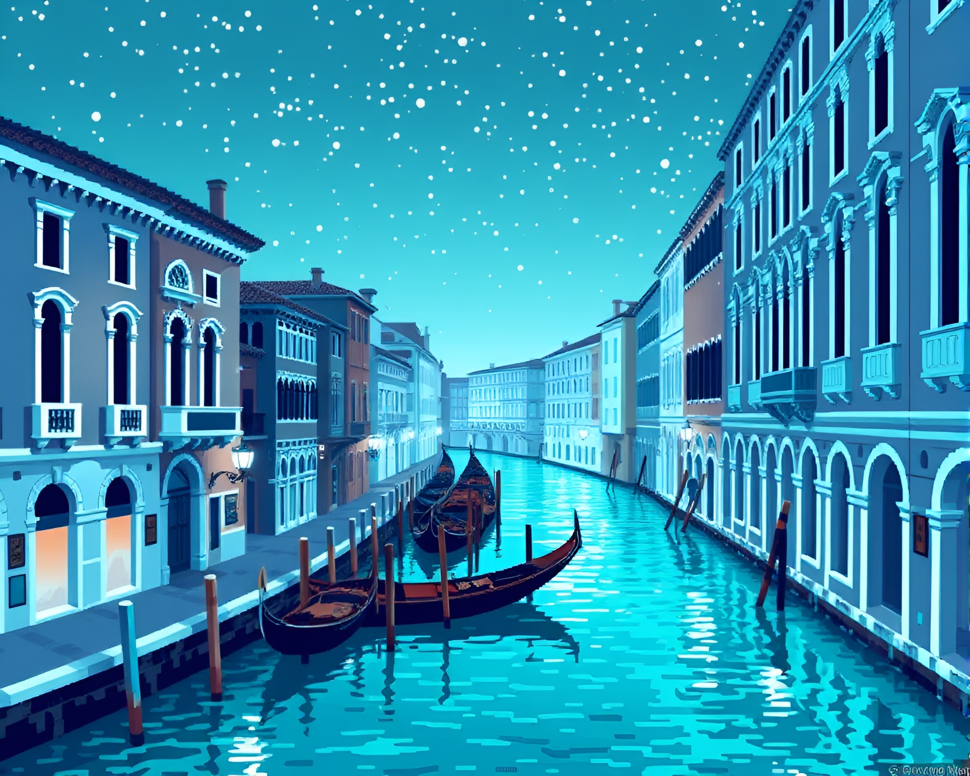 Venetian Canal Fibonacci Spiral Pixel Art – free AI stock image