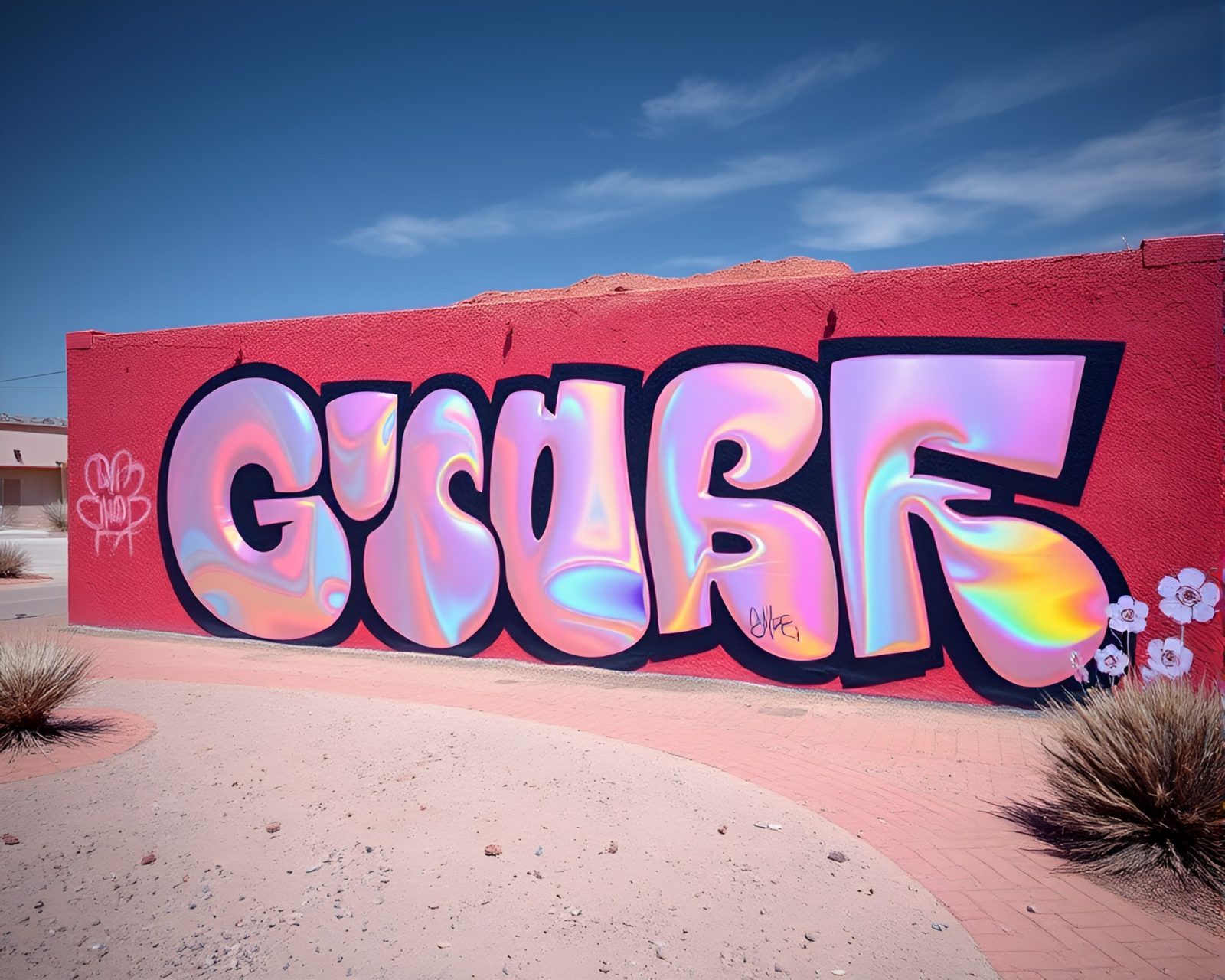 Desert mirage with soap film colors under infrared light