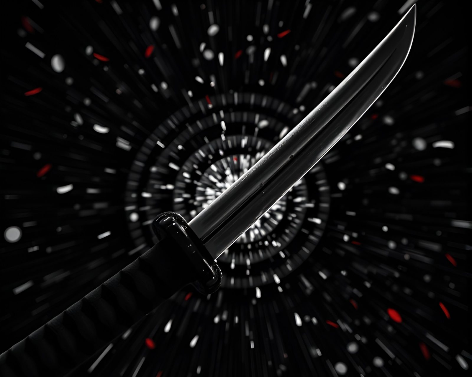 Dynamic duotone illustration of samurai sword in vivid surroundings