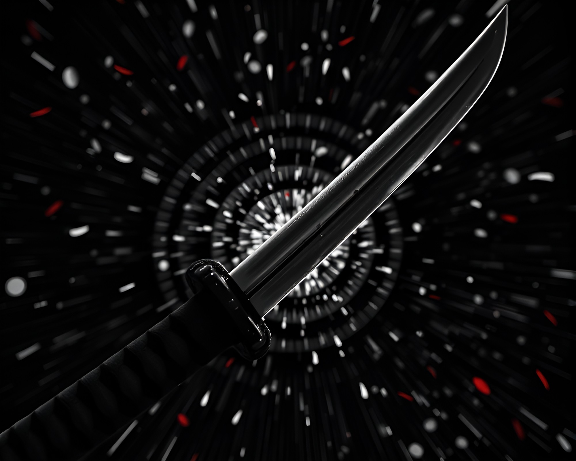 Samurai Warrior Amidst Vibrant Circular Chaos – free AI stock image