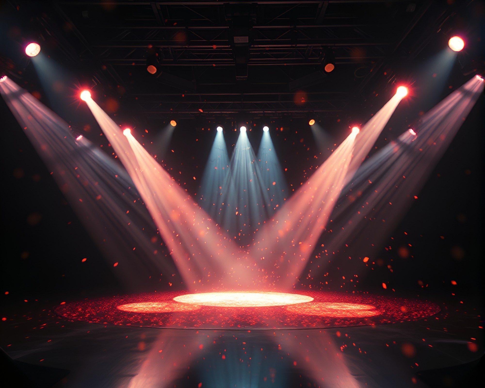 Mesmerizing Kaleidoscope of Floating Embers in Spotlight – free AI stock image