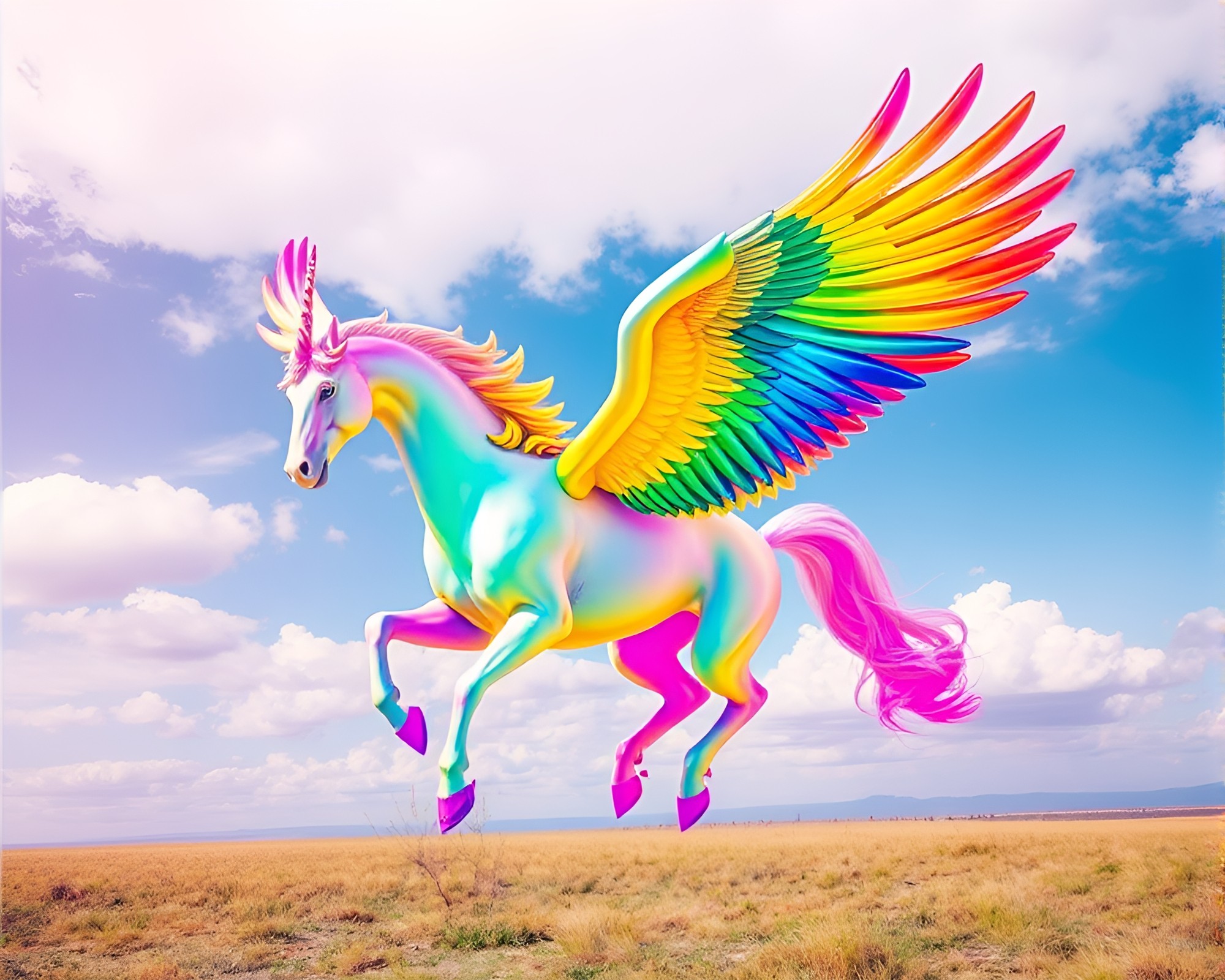 Maximalist Rainbow Pegasus Bird’s Eye Fantasy – free AI stock image