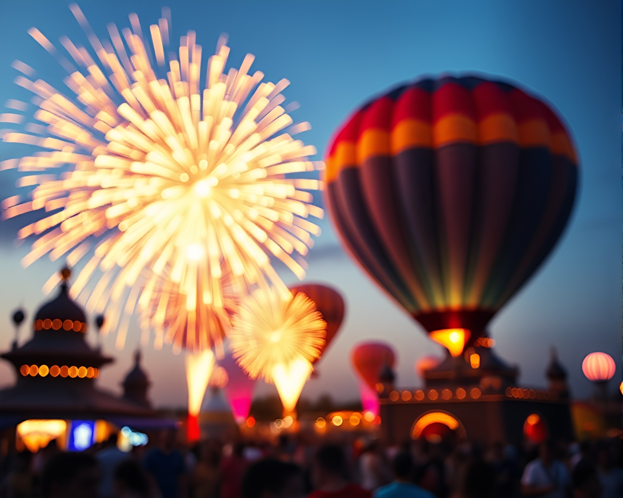 Ethereal Festival Night: Hot Air Balloon Bokeh Glow – free AI stock image