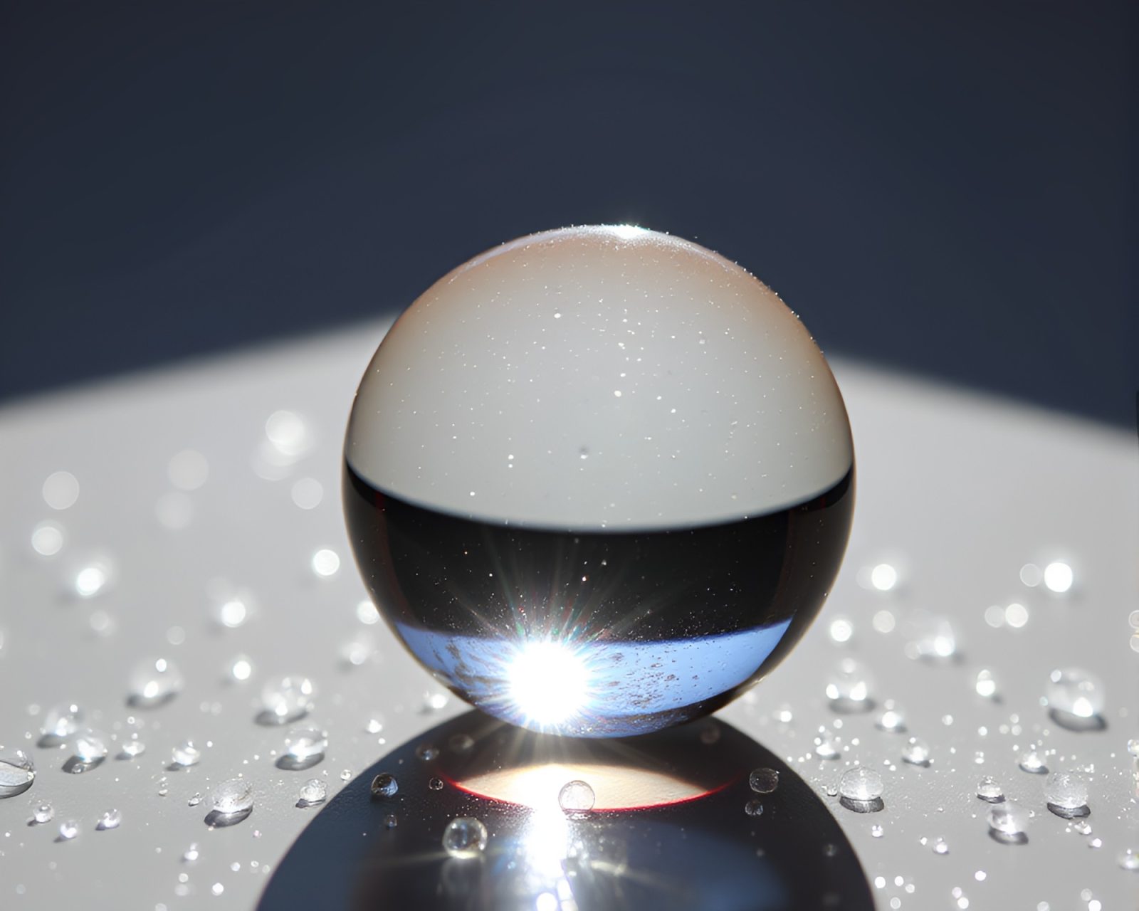 Anaglyph 3D art of wet glass beads in eclipse