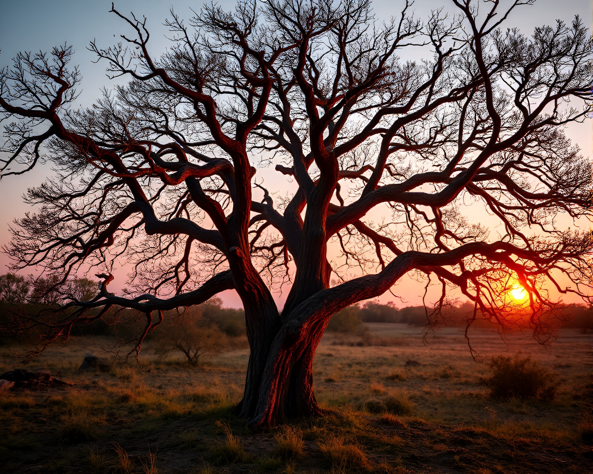 Majestic Tree in Golden Hour Reflection – free AI stock image