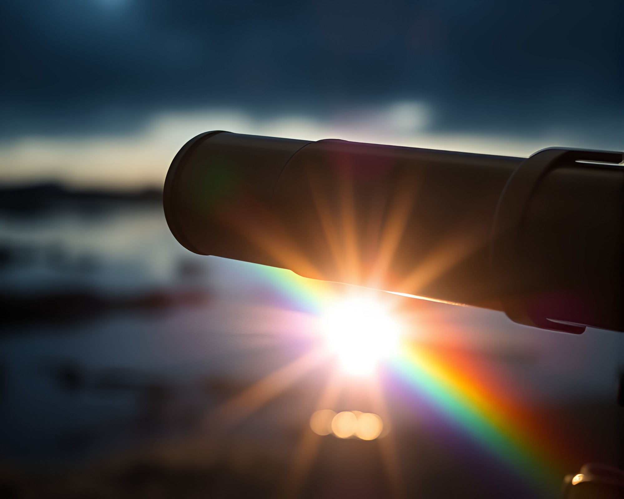 Oil Slick Rainbow Through Brass Telescope – free AI stock image