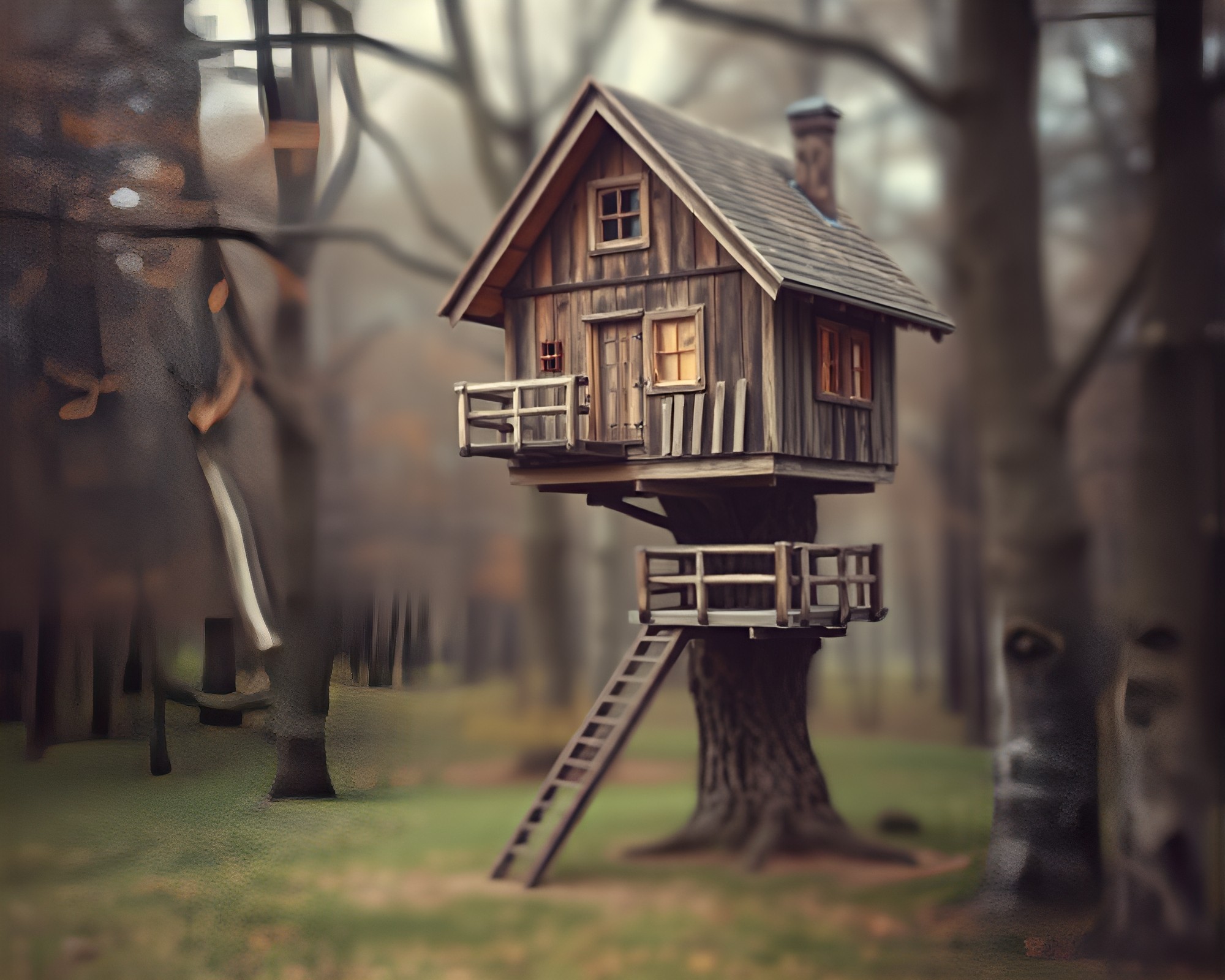 Enchanted Treehouse in Dreamy Washed-Out Hues – free AI stock image