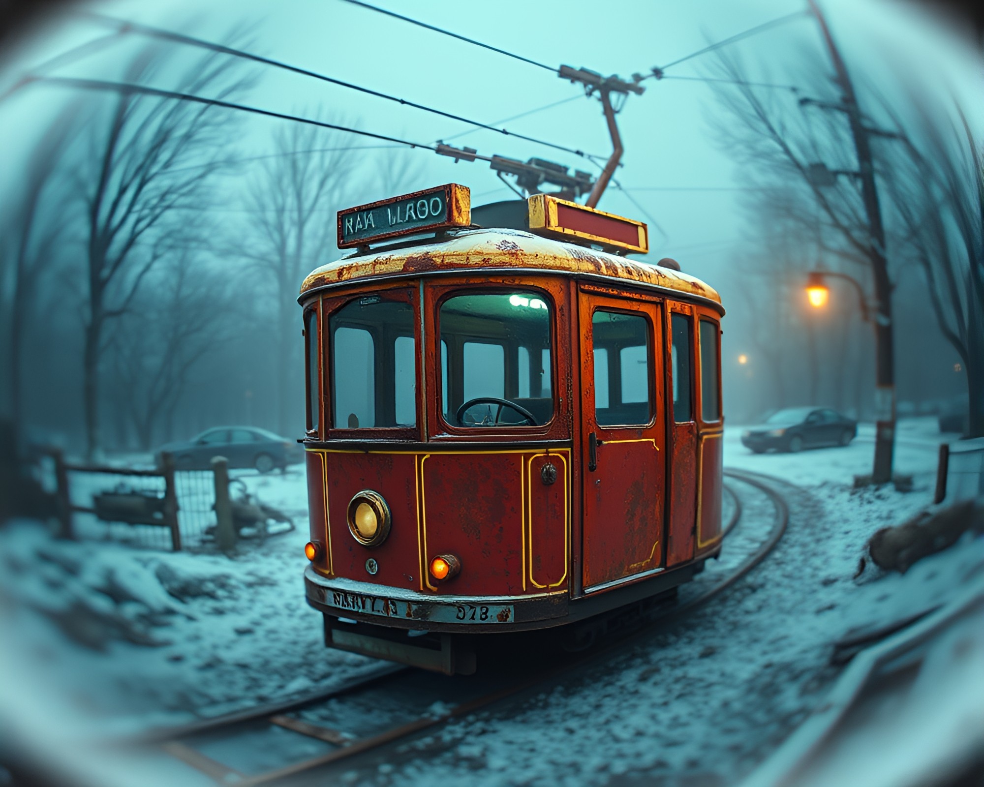 Rust Patina Infused Cable Car in Bioluminescent Stereoscopic 3D – free AI stock image