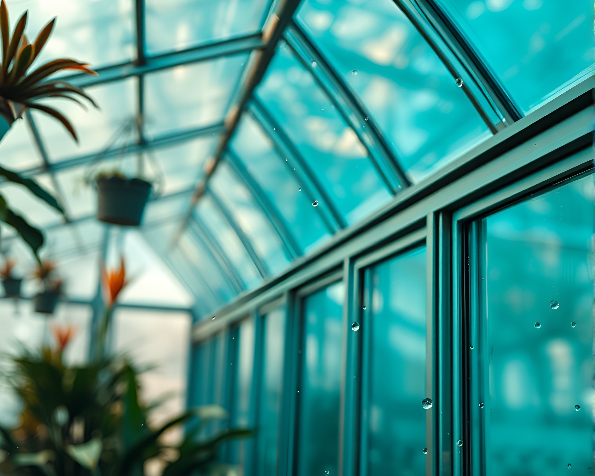 Vivid Glass Greenhouse Reflection Close-Up – free AI stock image
