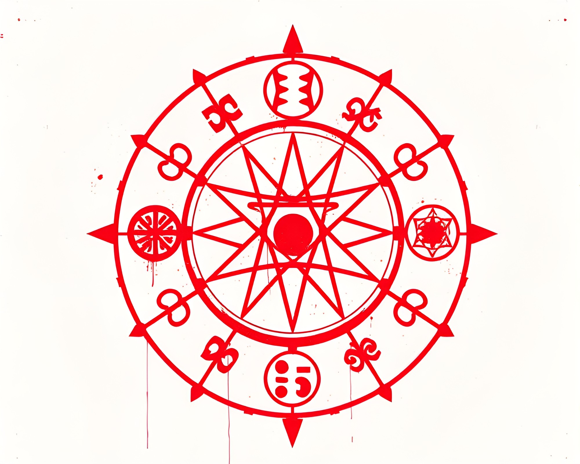 Off-Center Alchemical Symbols in Monochrome Red Grunge Art – free AI stock image