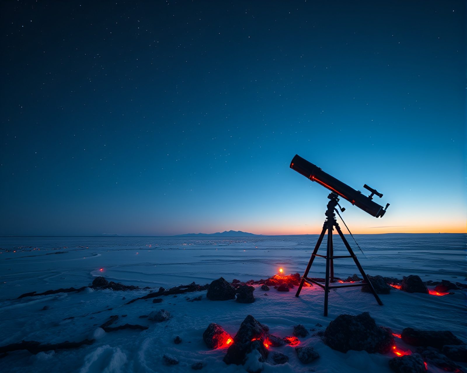 Vibrant high dynamic range image of floating embers through a telescope