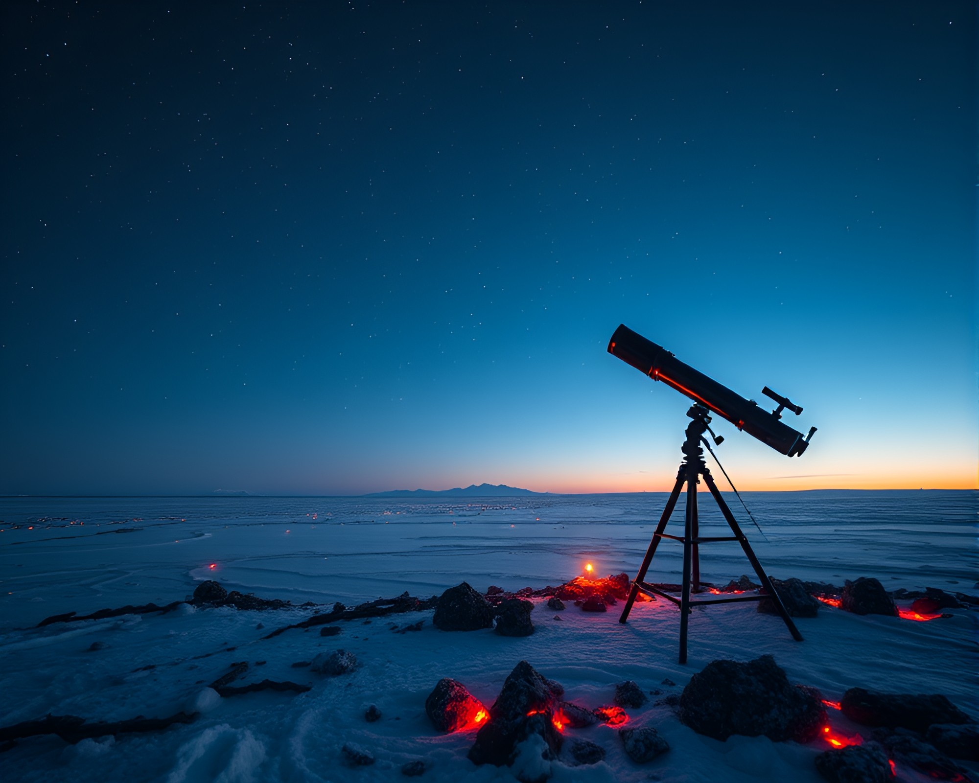 Telescope View: Arctic Embers Floating in the Blue Sky – free AI stock image