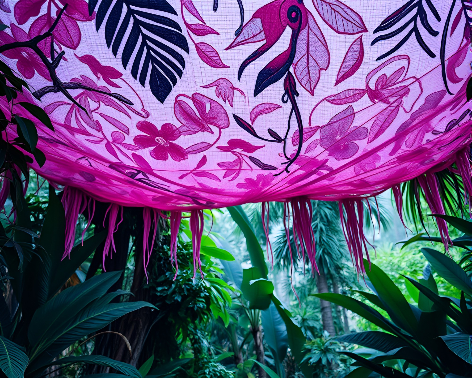 Embroidered Rainforest Canopy: Ultraviolet Dream – free AI stock image