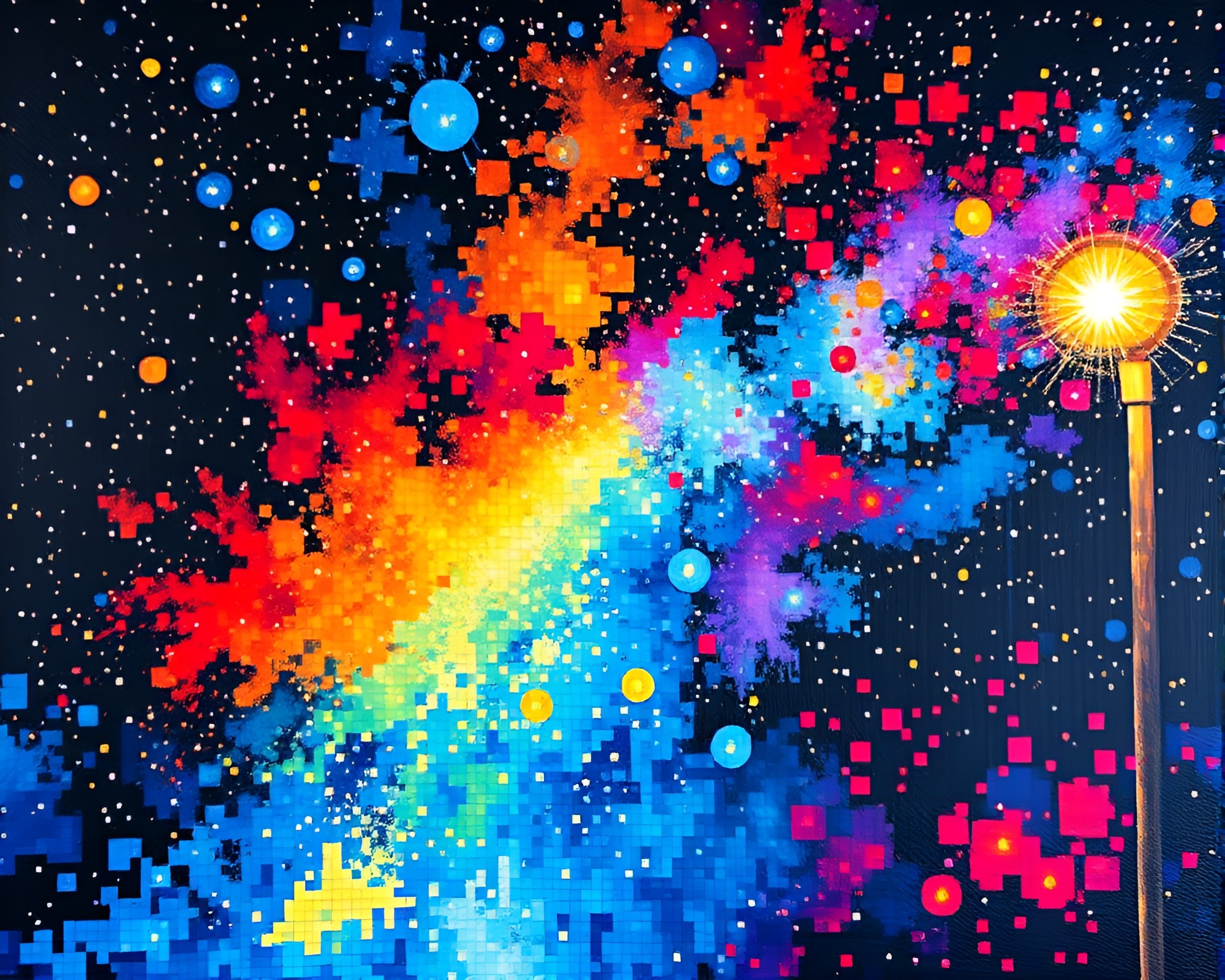 LED Pixel Grid in Parallel Universe Streetlamp Glow – free AI stock image
