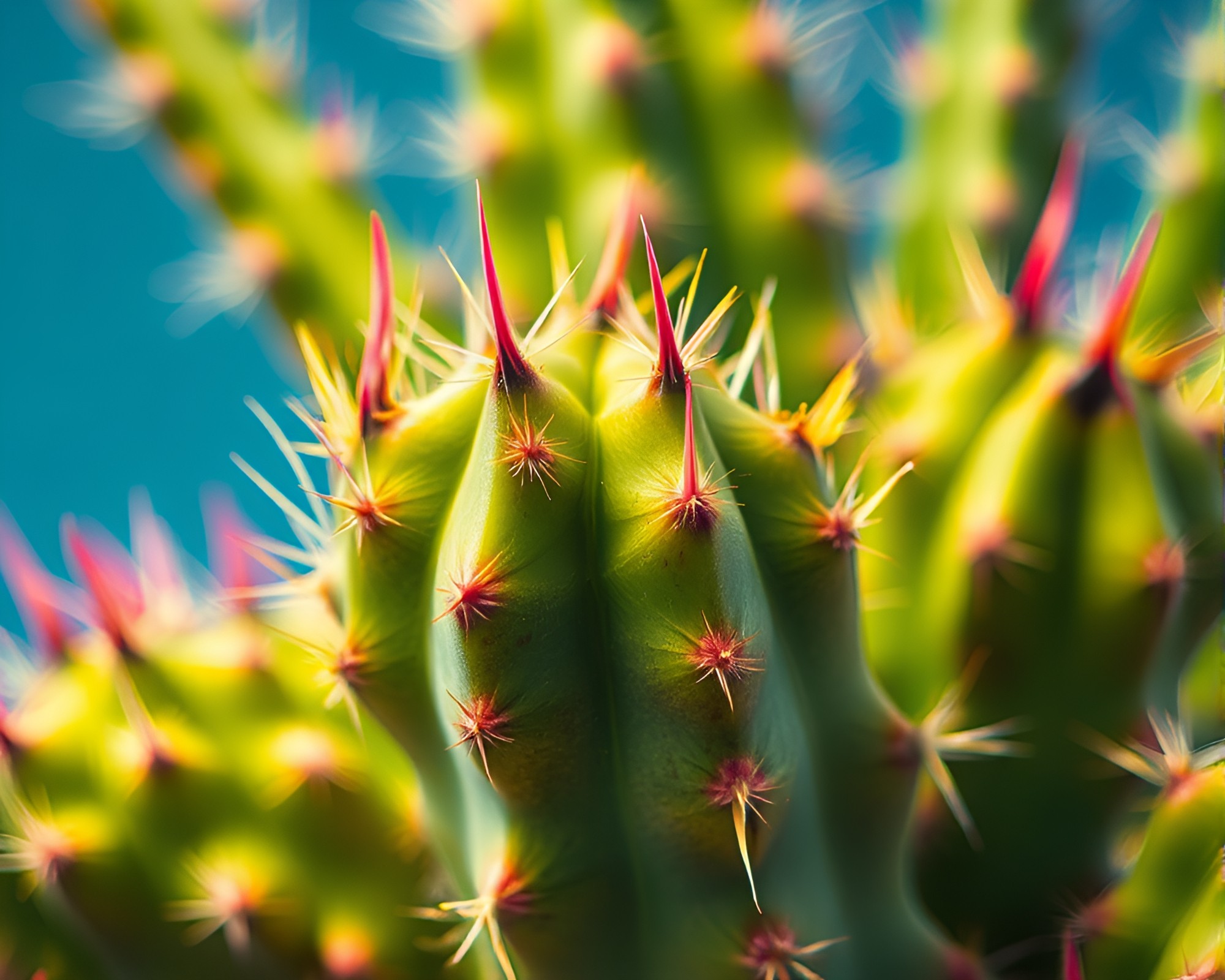 Neon Cactus Watercolor Close-Up with VHS Distortion – free AI stock image