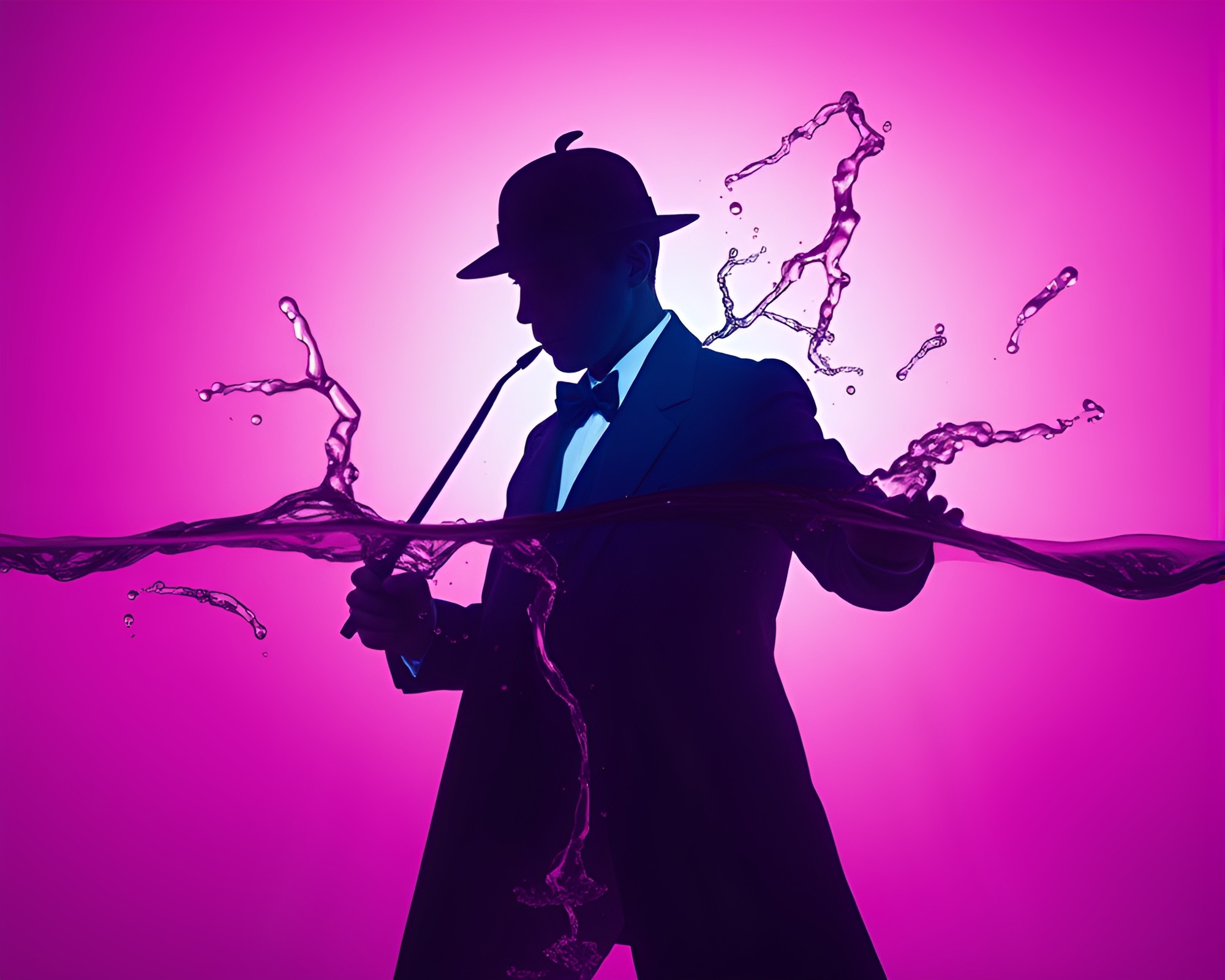 Magenta Sherlock Holmes Water Distortion X-Ray Silhouette – free AI stock image